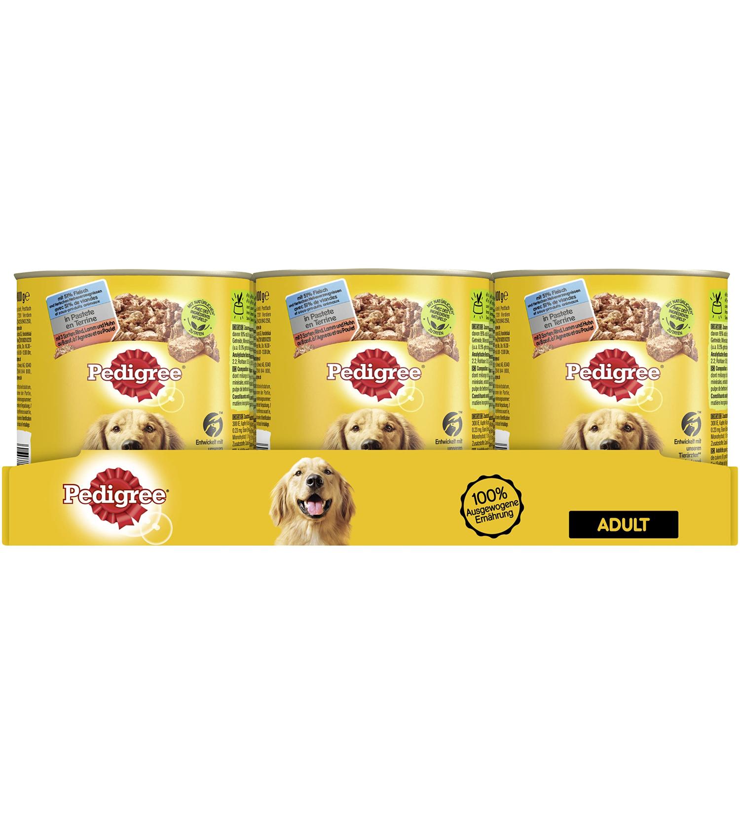 Pedigree dog food wet food with 3 varieties: beef lamb and chicken in Pastete 12 cans (12 x 800g) 800 g (12 pack) 3 varieties: beef lamb and chicken in pate