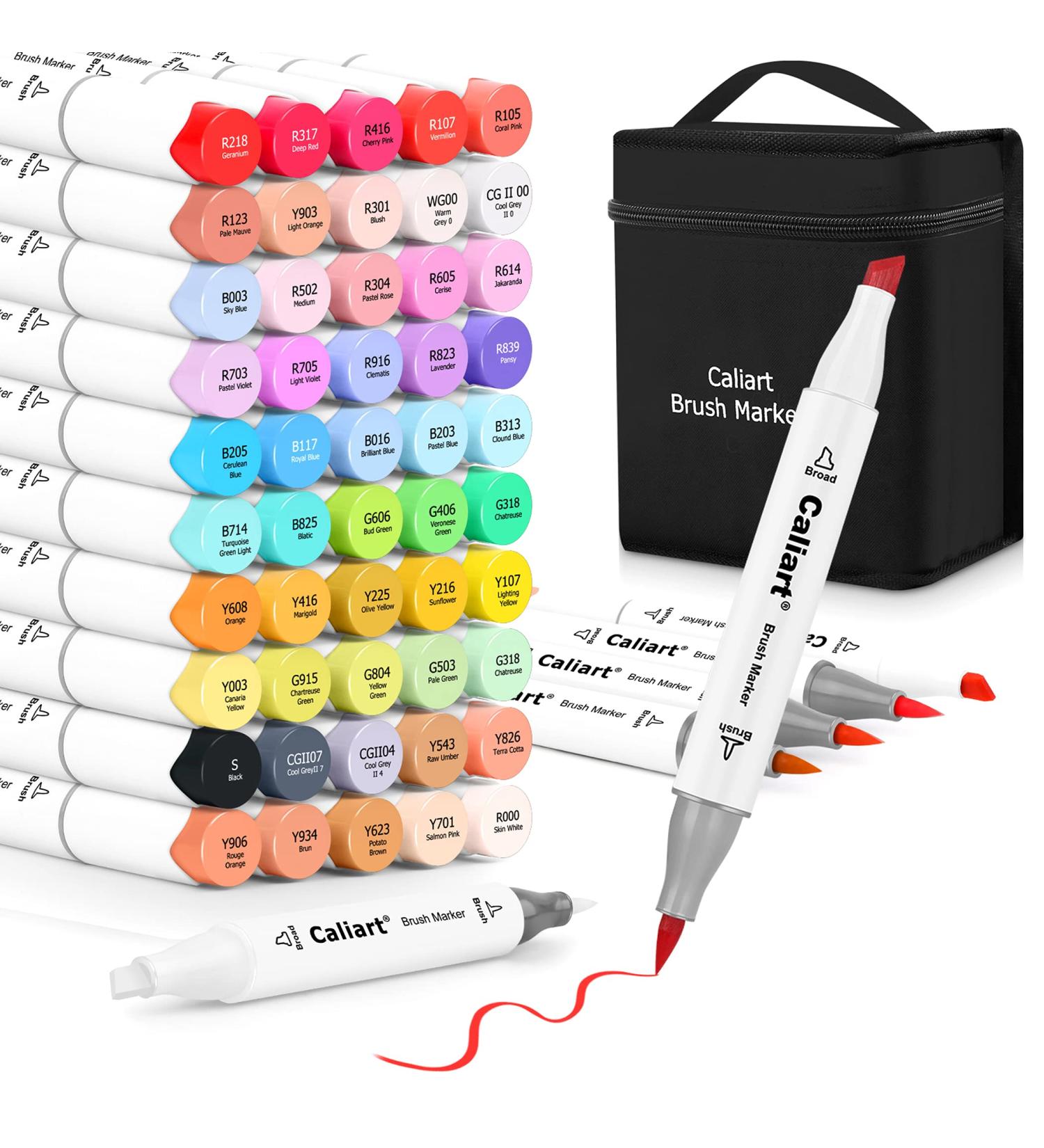 51 Colors Caliart Alcohol Brush Markers - Dual Tip Artist Markers for Coloring, Painting, Drawing - Craft Supplies for Adults and Kids - Buy Online on GoSupps.com