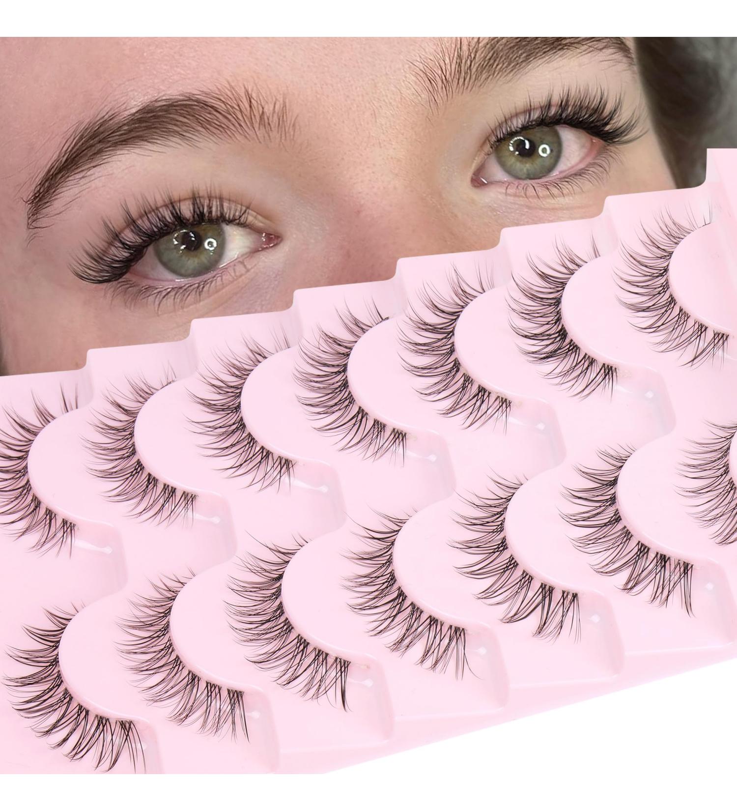 Eyelashes Wispy Natural False Lashes 3D C Curl Eye Lashes Clear Band Short Russian Strip Lashes that Look Like Extensions Reusable Fake Eyelashes Asian Fake Lashes Pack by Goddvenus short lashes - Buy Online on GoSupps.com
