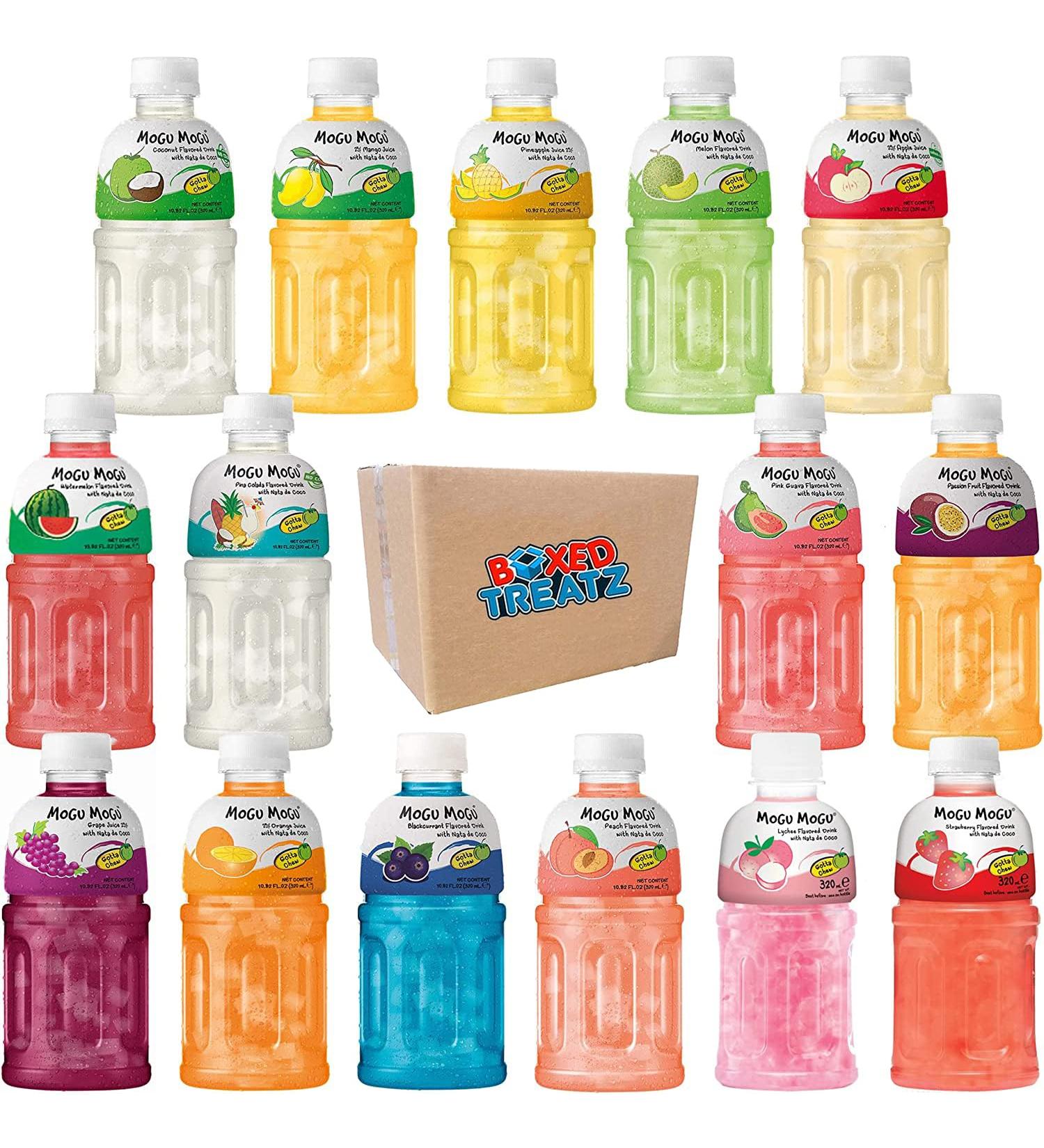 Mogu Mogu Flavored Drinks 24 Pack With 6 Assorted Flavours 320ml - Nata De Coco Juice - Jelly Texture - Refreshing Taste - Fun Drinking During Hot Summers Or Take Them On Trip & Picnics Boxed Treatz - Buy Online on GoSupps.com