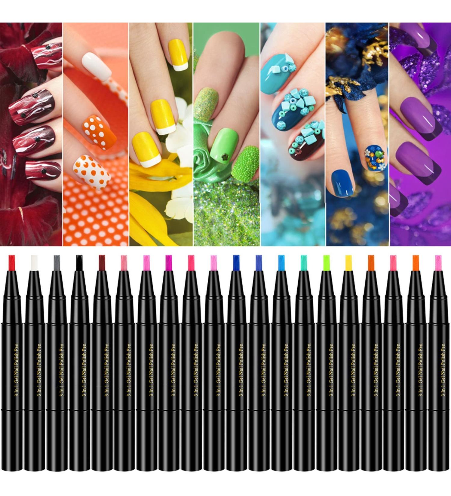 20 Colors Nail Pen 8ml - Quick Dry, Long Lasting, Waterproof DIY Nail Art Pen for Abstract Lines, Dotting, and Floral Design - One Size - Buy Online on GoSupps.com
