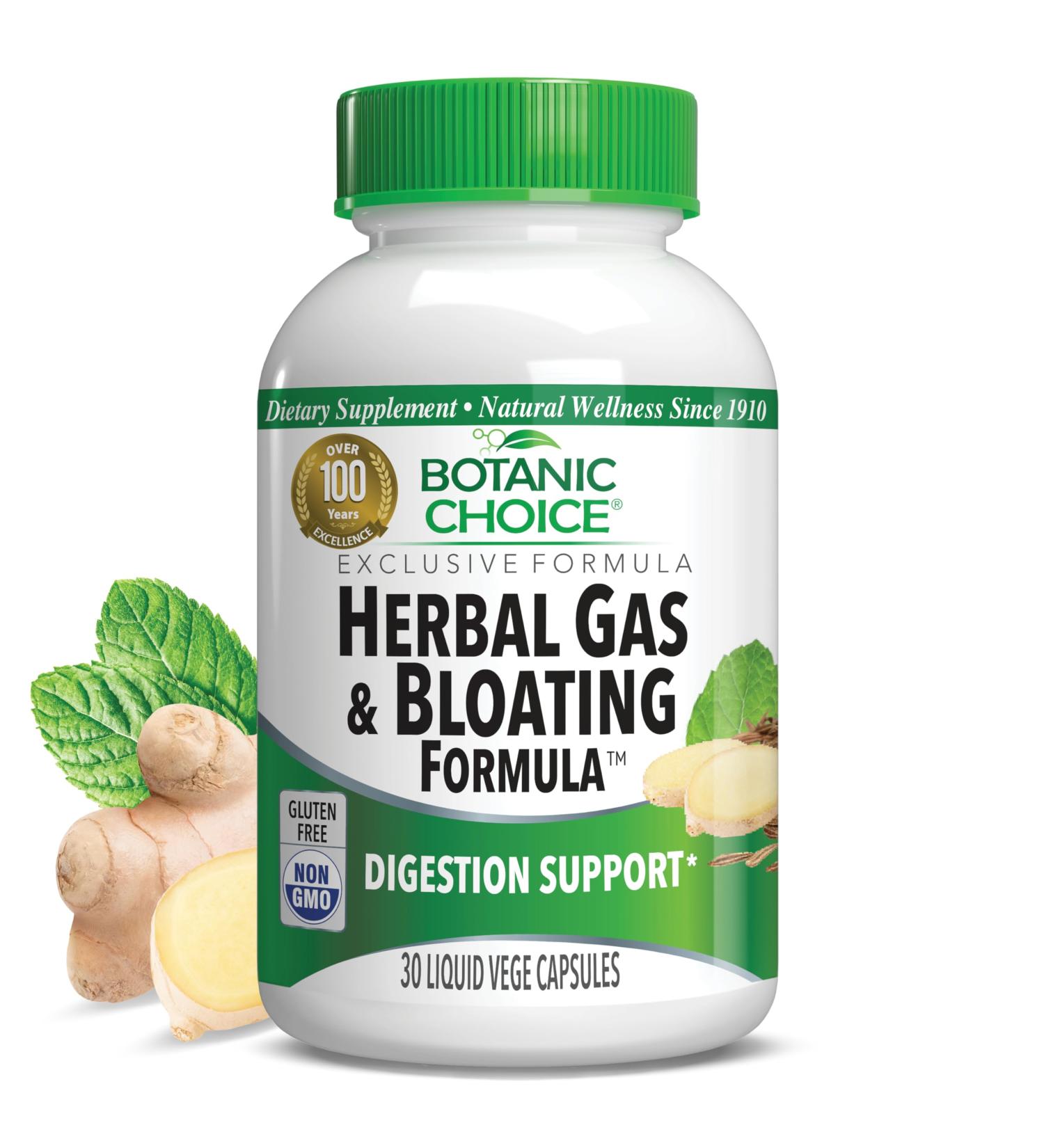 Botanic Choice Herbal Gas & Bloating Formula Natural Digestive Support with Ginger, Peppermint & Caraway 30 Vege Capsules - Buy Online on GoSupps.com