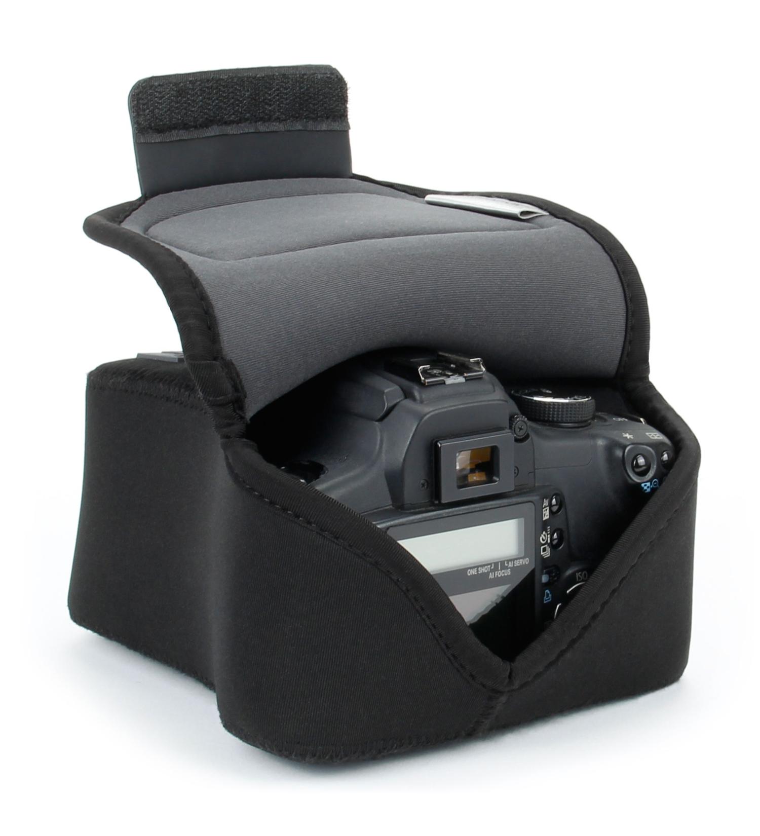 USA GEAR Black Neoprene DSLR SLR Camera Sleeve Case with Belt Loop and Accessory Storage - Compatible with Nikon D3400, Canon EOS Rebel SL2, Pentax K-70 | Protective Holster for Camera - Buy Online on GoSupps.com
