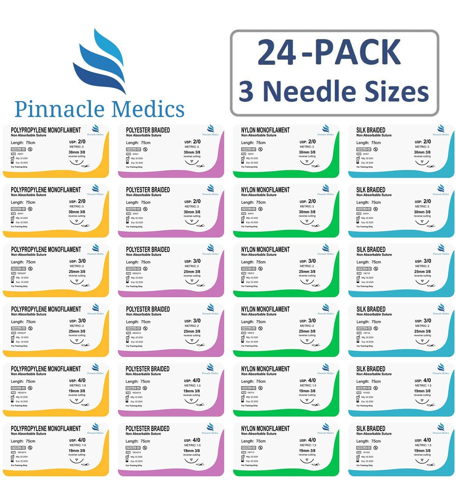 Practice Sutures Thread with Needle Kit | 24 Mixed 2/0 3/0 4/0 Sizes | for Medical and Veterinary Students | Suture Training and Education - Buy Online on GoSupps.com