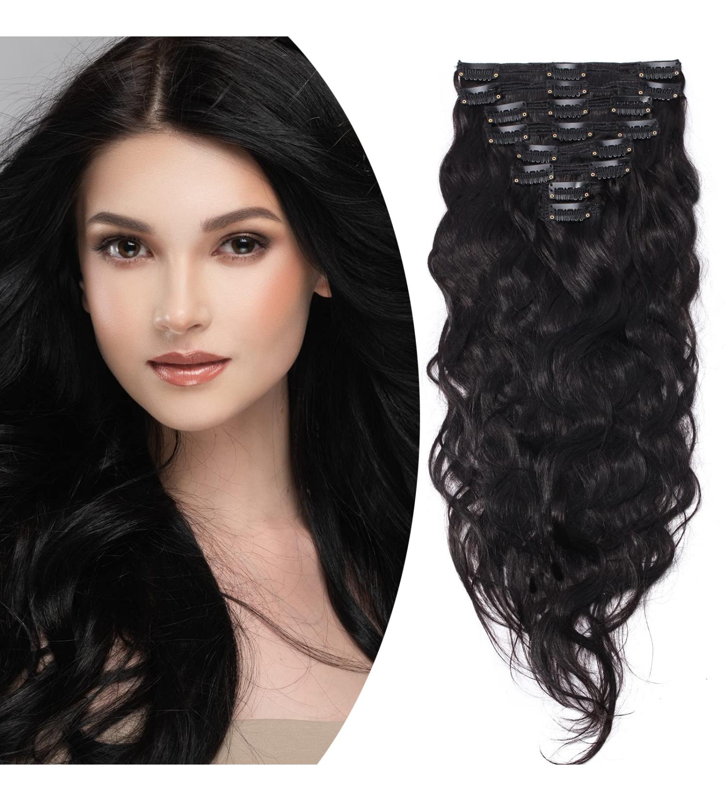 Double Weft Clip-In Real Hair Extensions - Natural Black #1B - 20 Inches (50cm) 255g - Heat-Resistant Welly Hair Parts - Buy Online on GoSupps.com