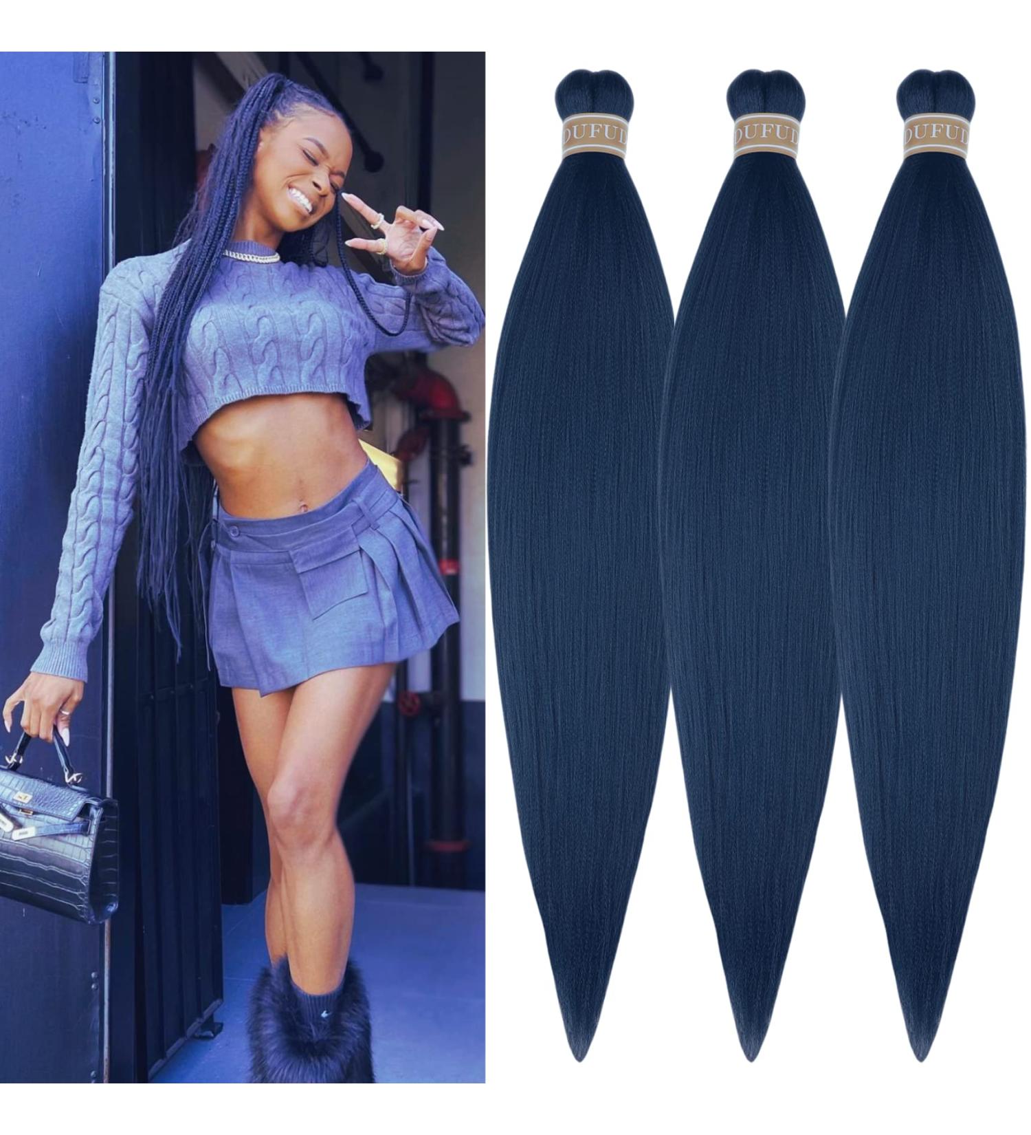 Navy Blue Pre-Stretched Kanekalon Braiding Hair for Knotless Braids (Pack of 3, 26, 10 oz) - Buy Online on GoSupps.com