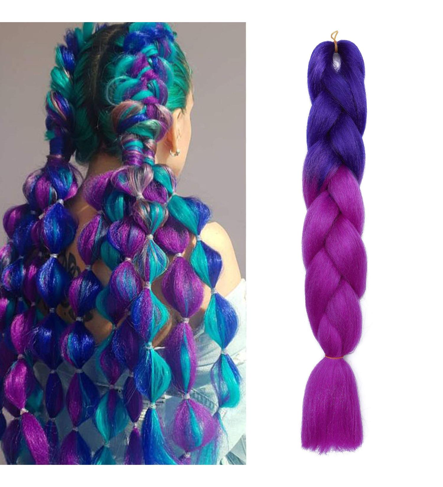 Ombre Braiding Hair 24inch Jumbo Braids High Temperature Fiber Synthetic Hair Extension 1pc 100g for Twist Braiding Hair Royalblue to Lilac - Buy Online on GoSupps.com