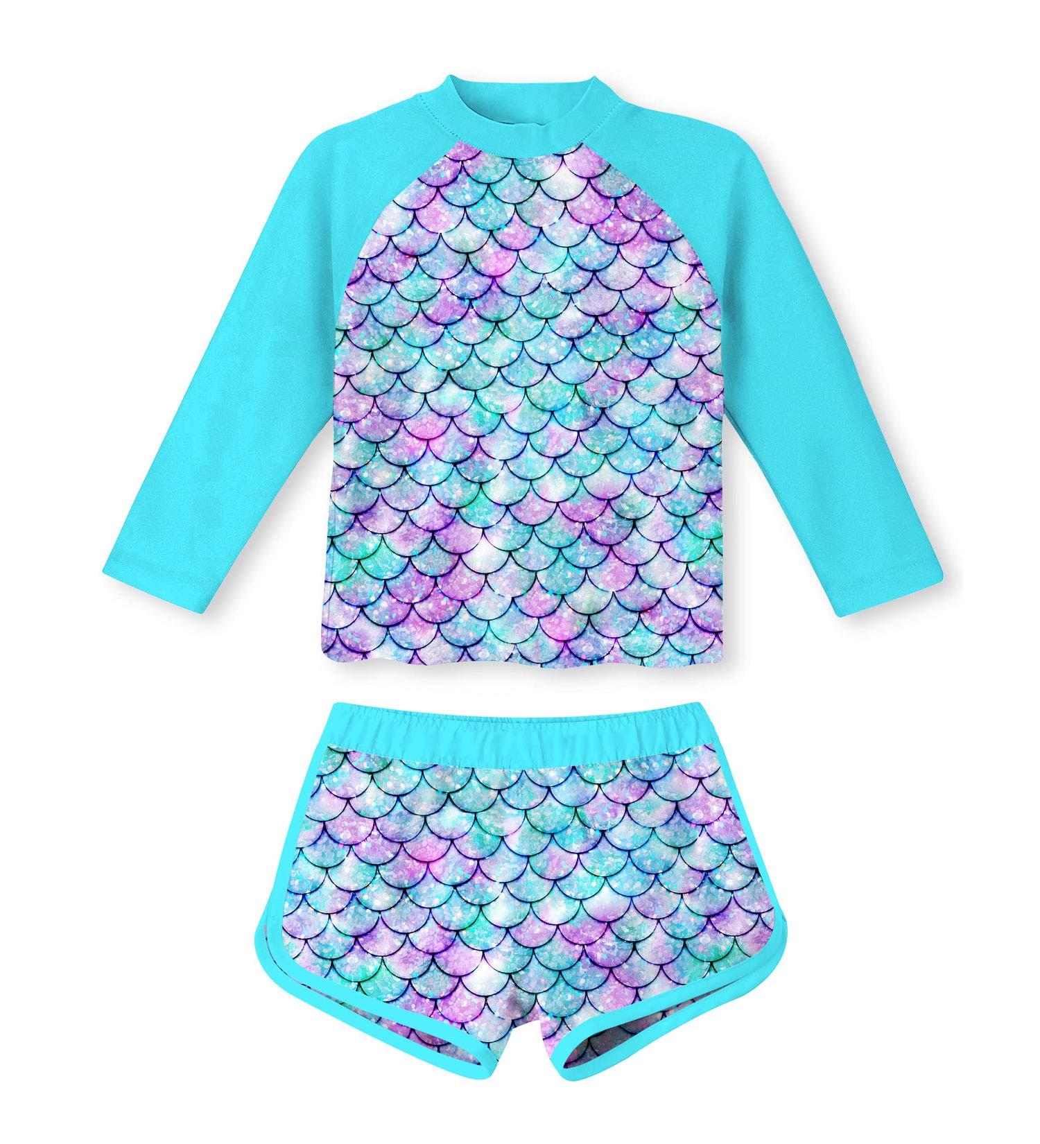 Girls 2 Piece Long Sleeve Swimsuit UPF 50+ Mermaid Design | Ages 4-10 - Buy Online on GoSupps.com