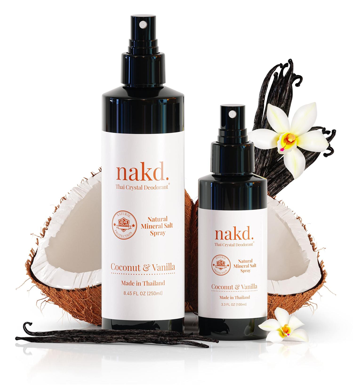 Nakd Thai Crystal Deodorant Spray Combo - 8.45 FL oz. + 3.3 FL oz. - Coconut & Vanilla Scent - Aluminum Free Salt Deodorant for Women, Men, and Teens - Buy Online on GoSupps.com