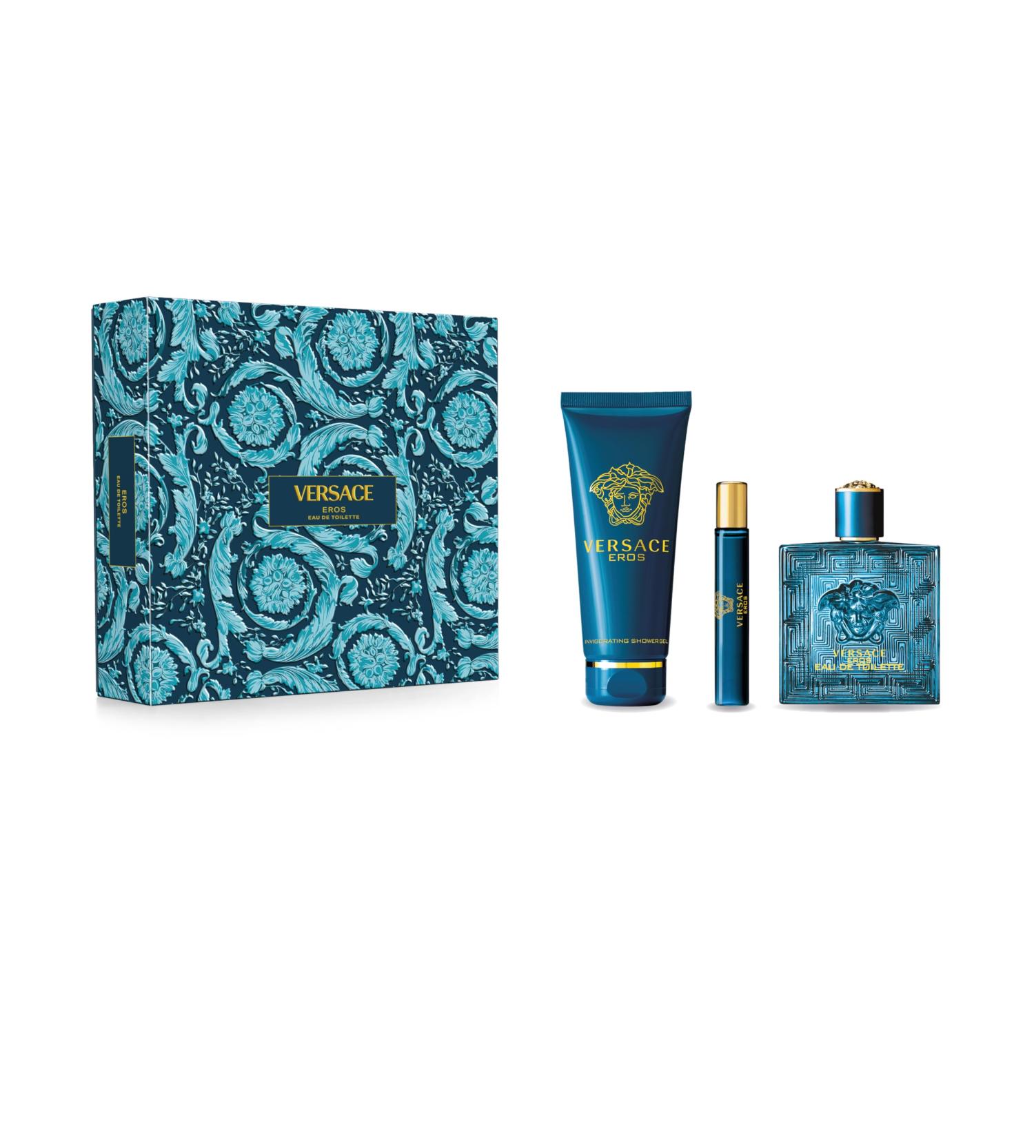 VERSACE EROS by Versace 3 PIECE GIFT SET - 3.4 OZ EAU DE TOILETTE SPRAY NEW Box