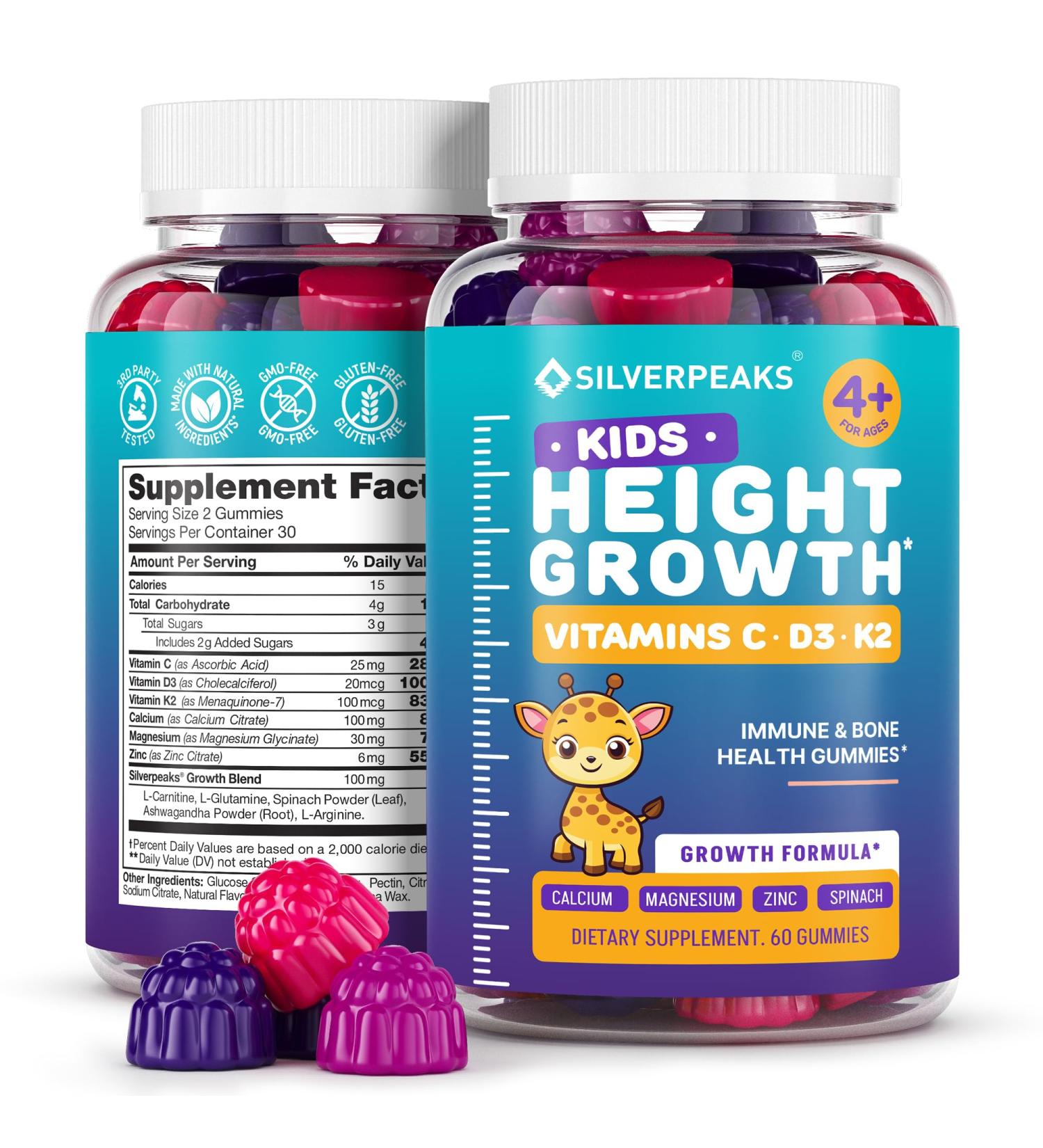 Height Growth Gummies for Kids - Growth Vitamins for Teens Height Increase Multivitamin for Boys & Girls with Calcium Vitamin D C K2 Magnesium Zinc Natural Height Growth Maximizer Supplement 60 PCS Kids Gummies - Buy Online on GoSupps.com