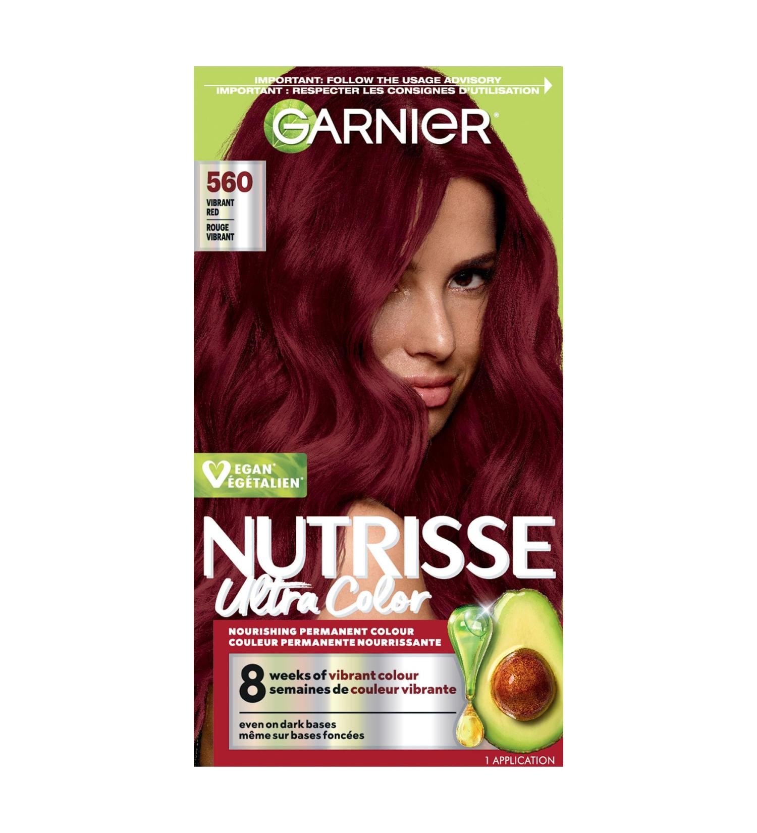 Garnier Nutrisse Ultra Color Permanent Hair Dye Vibrant Long-Lasting Colour Vegan Formula Nourished Hair Protects Hair Against Dryness 560 Vibrant Red 1 Application Packaging May Vary RED SHADES 560 Vibrant Red - Buy Online on GoSupps.com