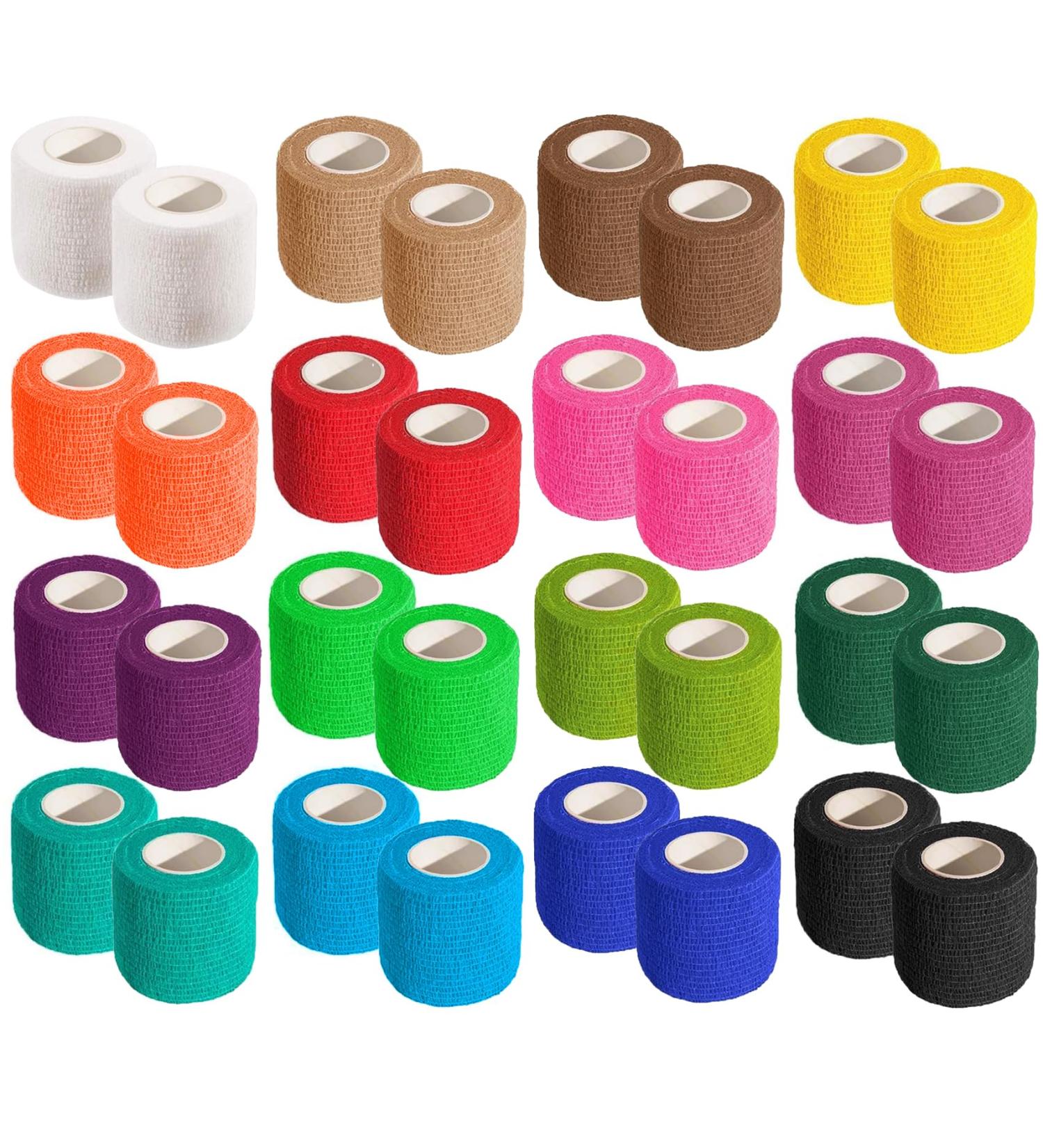 32 Rolls Self-Adhesive Cohesive Bandage Wrap - 2 Inch Colorful Elastic Tape for Sports Wrists & Ankles - Ideal for Swelling & Sprains - International Shipping - Buy Online on GoSupps.com