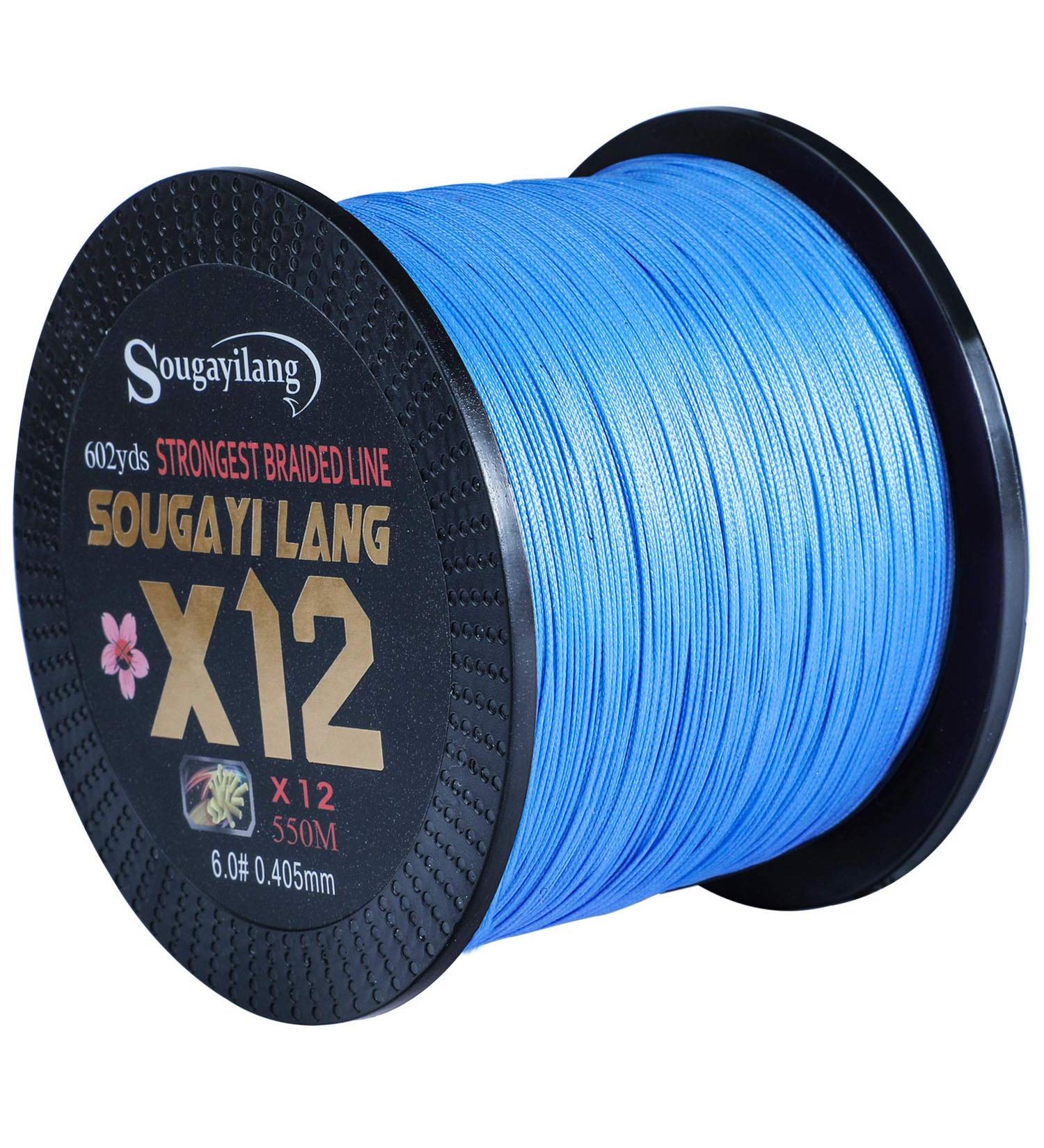 Sougayilang 12 Strand Braided Fishing Line - Abrasion Resistant, Zero Stretch Braid, Blue 58 LB/0.405mm-550M - Buy Online on GoSupps.com