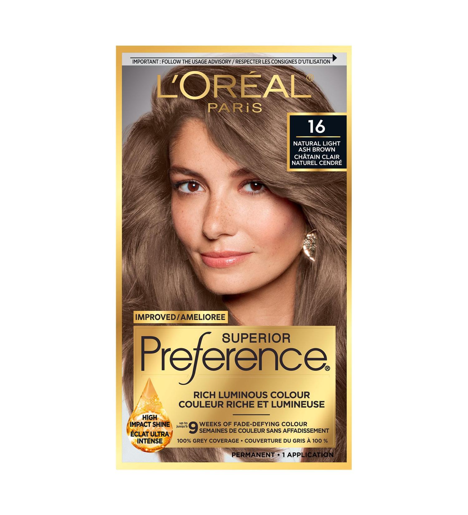 L'Oreal Paris Superior Preference Hair Dye Hair Color for Women 16 Natural Light Ash Brown Hair Dye Permanent Hair Color 100% Grey Coverage 9 weeks of Luminous Fade-Defying 1 Hair Dye Kit (Packaging May Vary) 1 Count ( Pack Of 1 ) Natural Light Ash Brown - Buy Online on GoSupps.com