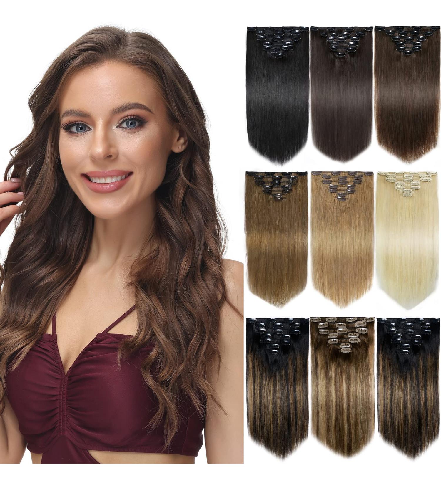 Yamel Remy Clip in Human Hair Extensions 10 Inch Dark Brown - 7Pcs 16 Clips (Pack of 1) - Buy Online on GoSupps.com