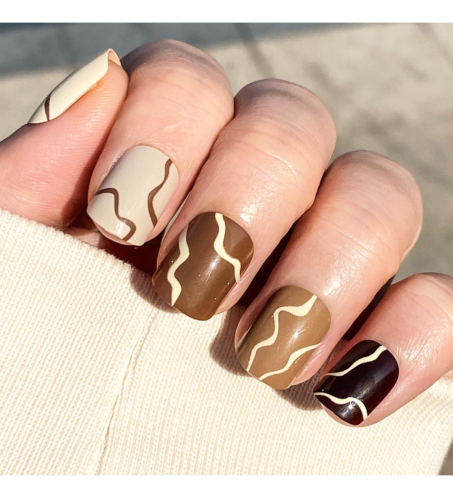 Novo Ovo Short Corner Oval Press-On Fake Nails | Brown Naked White Milky Strudel | Perfect for Valentine's Day | Artificial Fingernails with Glue - Buy Online on GoSupps.com