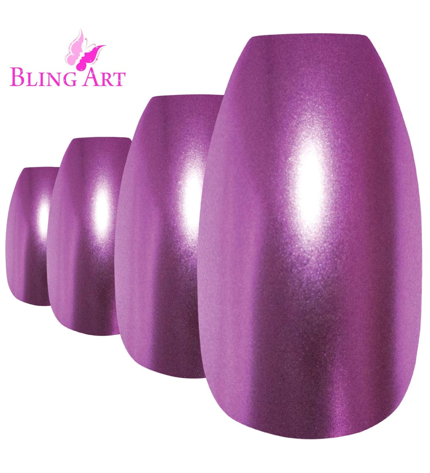 Bling Art Ballerina False Nails Fake Coffin Matte Purple Metallic Acrylic Tips - Buy Online on GoSupps.com
