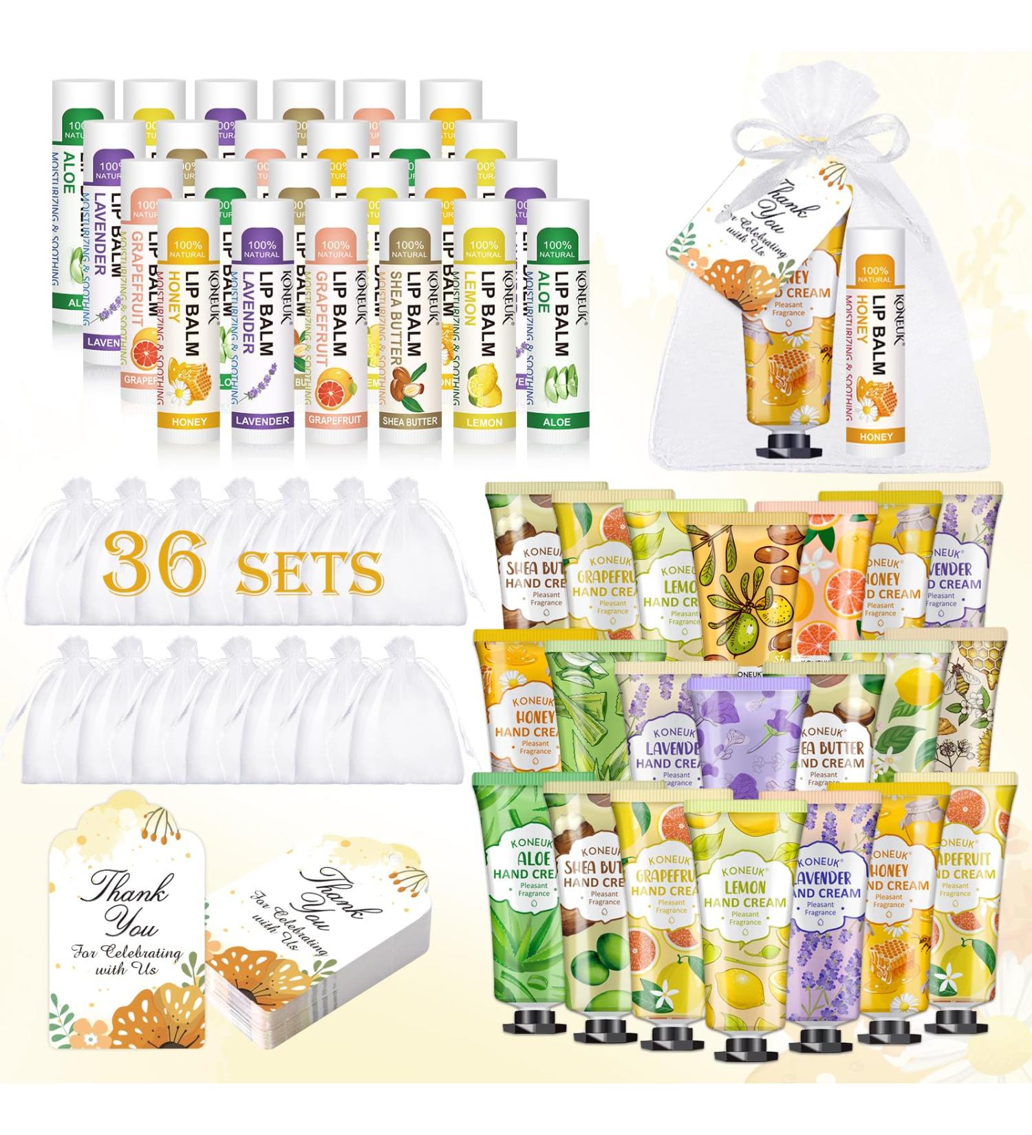 Lot de 36 cr mes pour les mains et baumes l vres en vrac cadeaux pour demoiselles d'honneur cadeaux de remerciement et cadeaux pour enterrement de vie de jeune fille avec cartes de - Buy Online on GoSupps.com