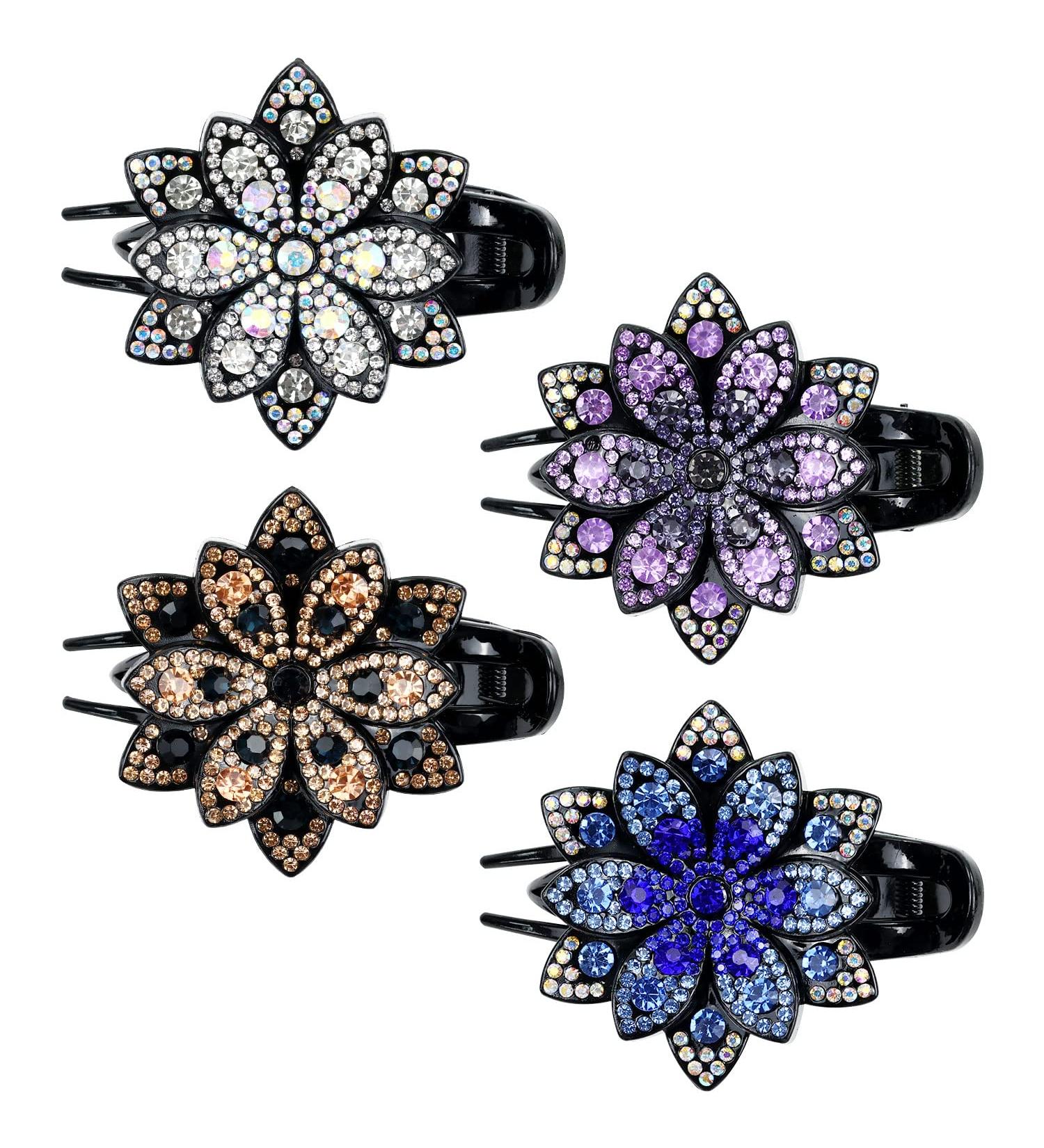 InSowni 4 Pack Luxury Glitter Rhinestone Flower Hair Claws - Korean Hair Accessories for Thick Long Hair - Buy Online on GoSupps.com