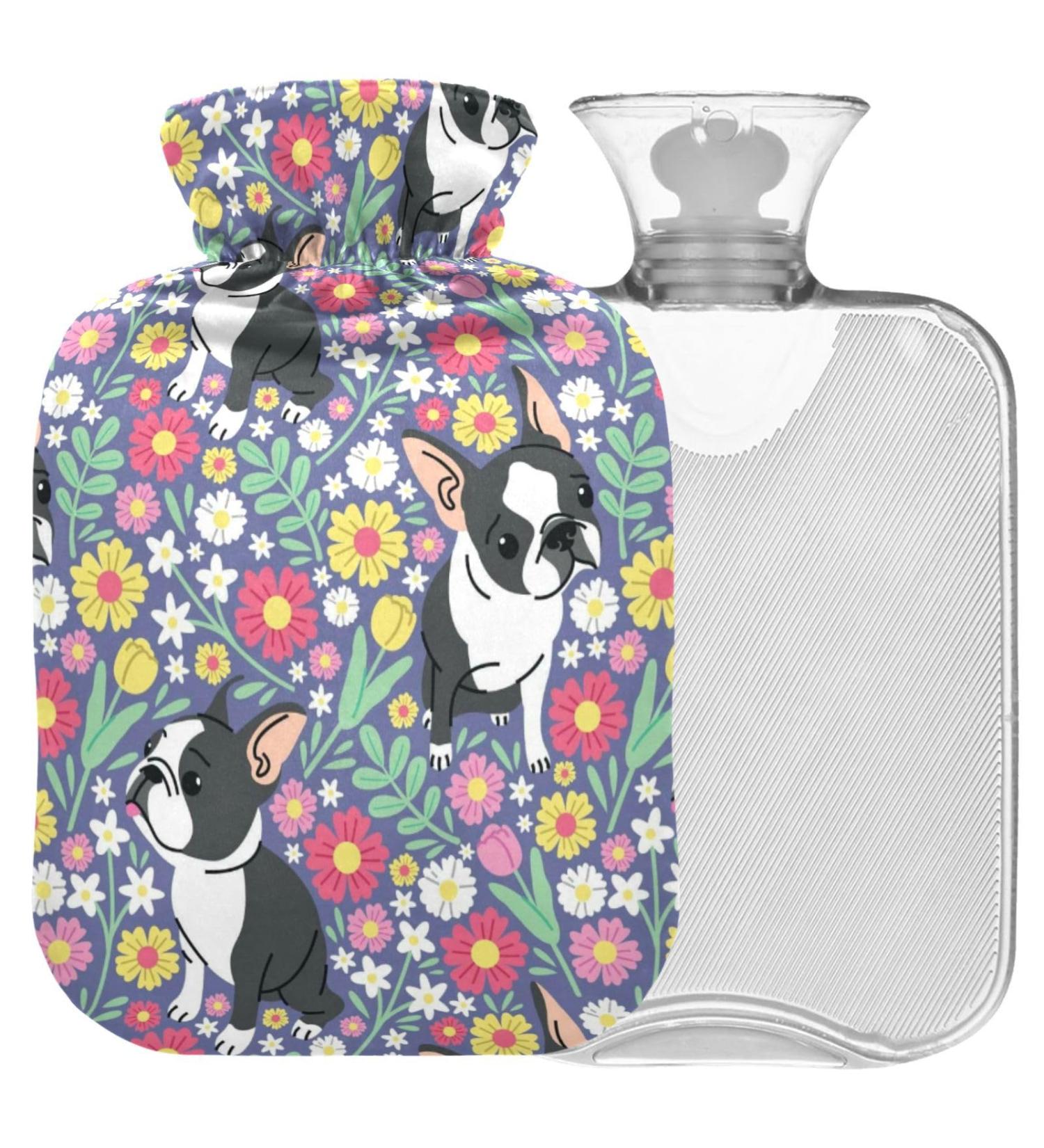 NAANLE 1L Floral Pattern Hot Water Bottle - Pug Design for Pain Relief & Warm Therapy | Transparent & Versatile Bed & Hand Warmer - Buy Online on GoSupps.com
