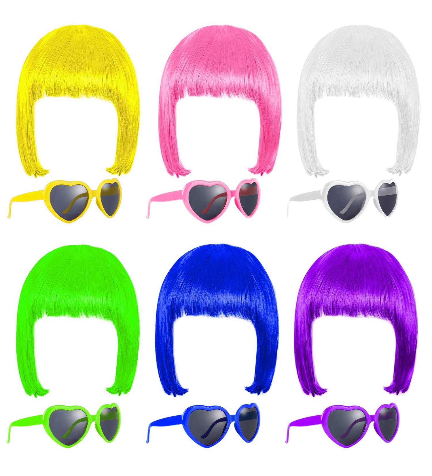 ADXCO 12-Piece Party Wigs & Sunglasses Set for Women - Neon Bob Wigs & Colorful Shades for Cosplay & Decorations - Buy Online on GoSupps.com