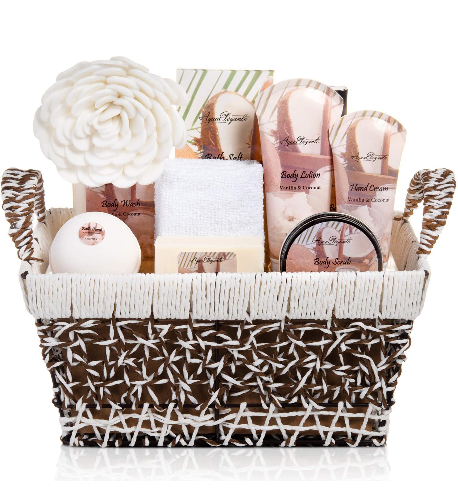 Luxury Spa Basket for Women - Coconut & Vanilla Bath Set with 13-Piece Kit Including Bubble Bath, Lotion, Bath Salts, Body Scrub, Body Spray, and More - Buy Online on GoSupps.com