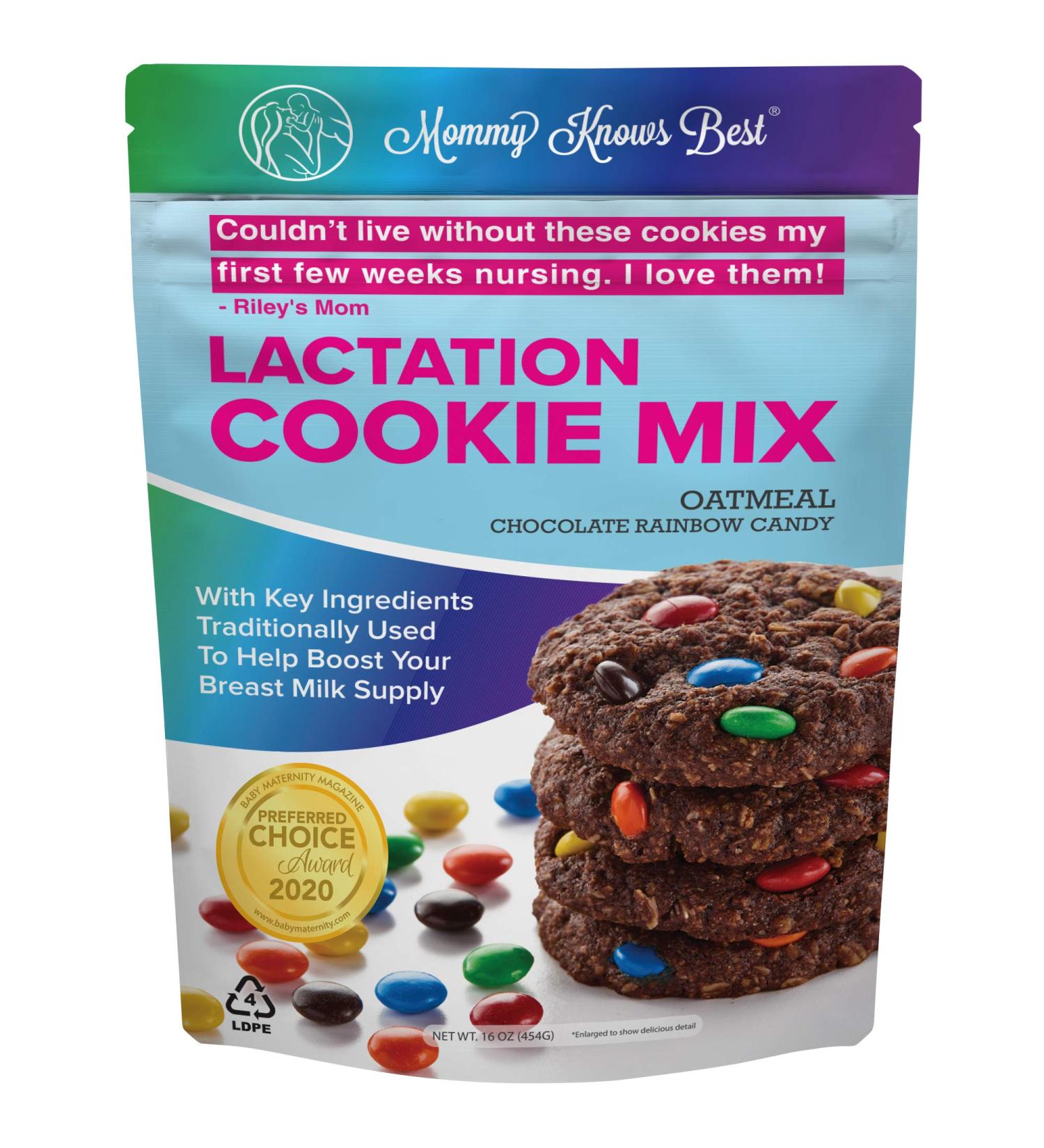 Lactation Cookies Mix - Oatmeal Chocolate Rainbow Candy - Breastfeeding Support Supplement for Milk Supply - 16 oz Pack - Buy Online on GoSupps.com
