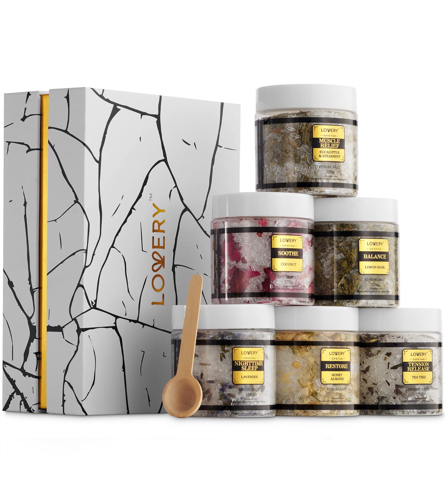 Epsom Bath Salts Gift Set with Essential Oils - Lavender, Eucalyptus, Lemon, Coconut, Tea Tree, Honey Almond - Self Care Spa Soaks for Women - Buy Online on GoSupps.com