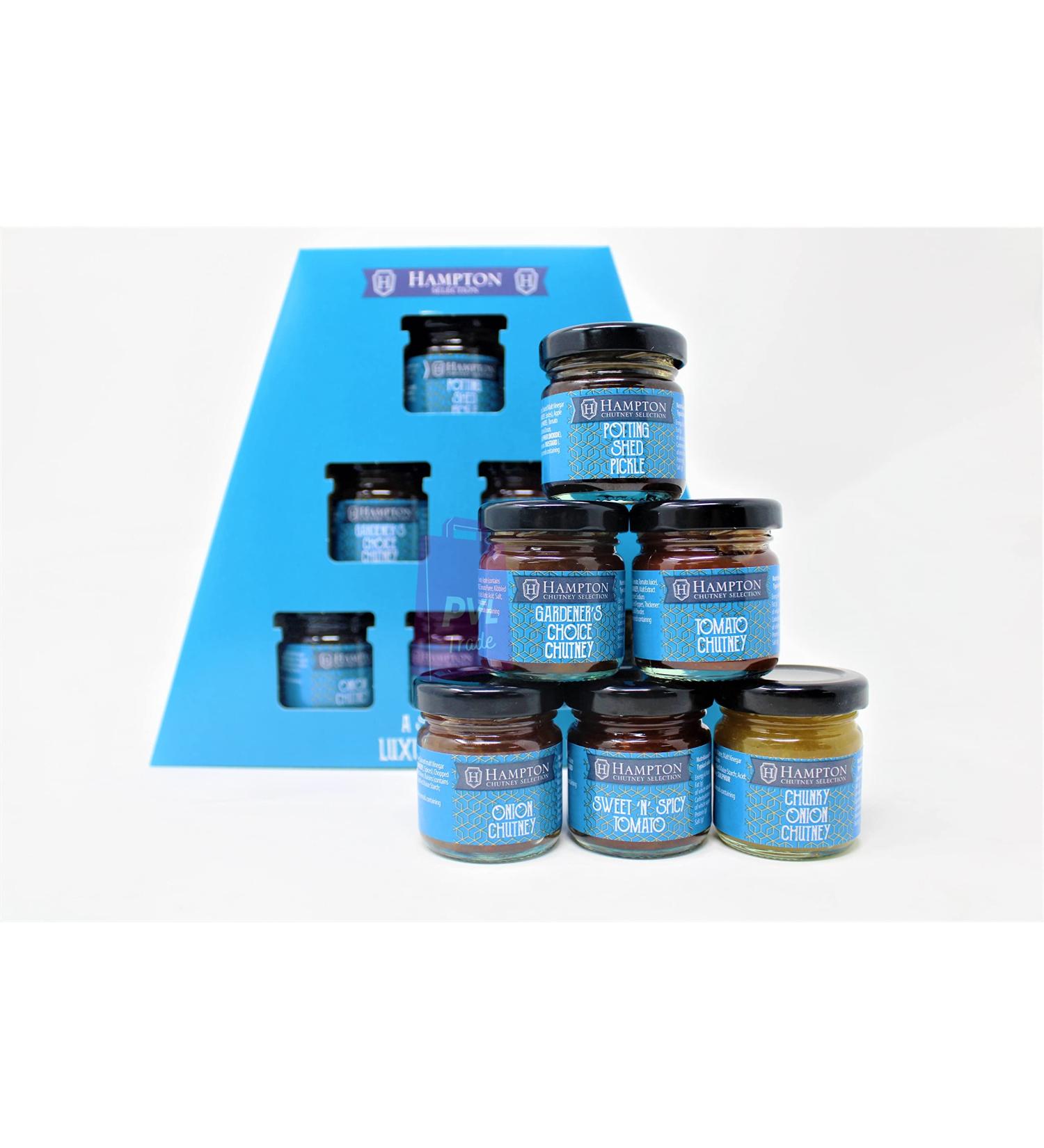 Hampton Chutney Gift Set - 6 x 35g Mini Jars for Food & Cheese Pairing | Tomato Onion, Bramley Apple, Caramelised Onion | Savoury Treat Accompaniment - Buy Online on GoSupps.com