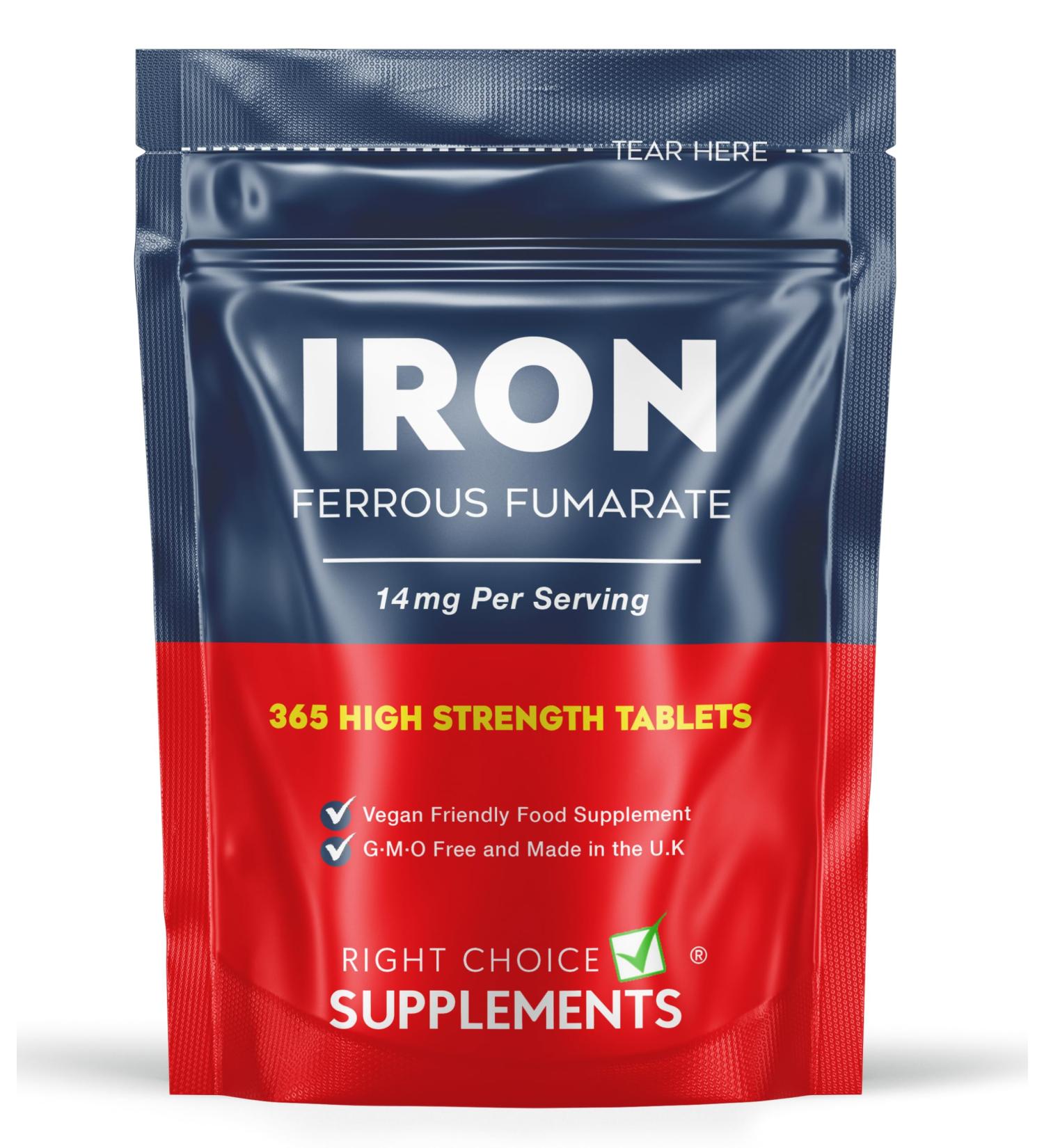 Iron Tablets High Strength 14mg - 365 Tablets 12 Months Supply - Vegan Iron Supplements for Women and Men - Ferrous Fumarate Energy Tablets Reduces Tiredness and Fatigue - UK Made Iron Vitamin - Buy Online on GoSupps.com