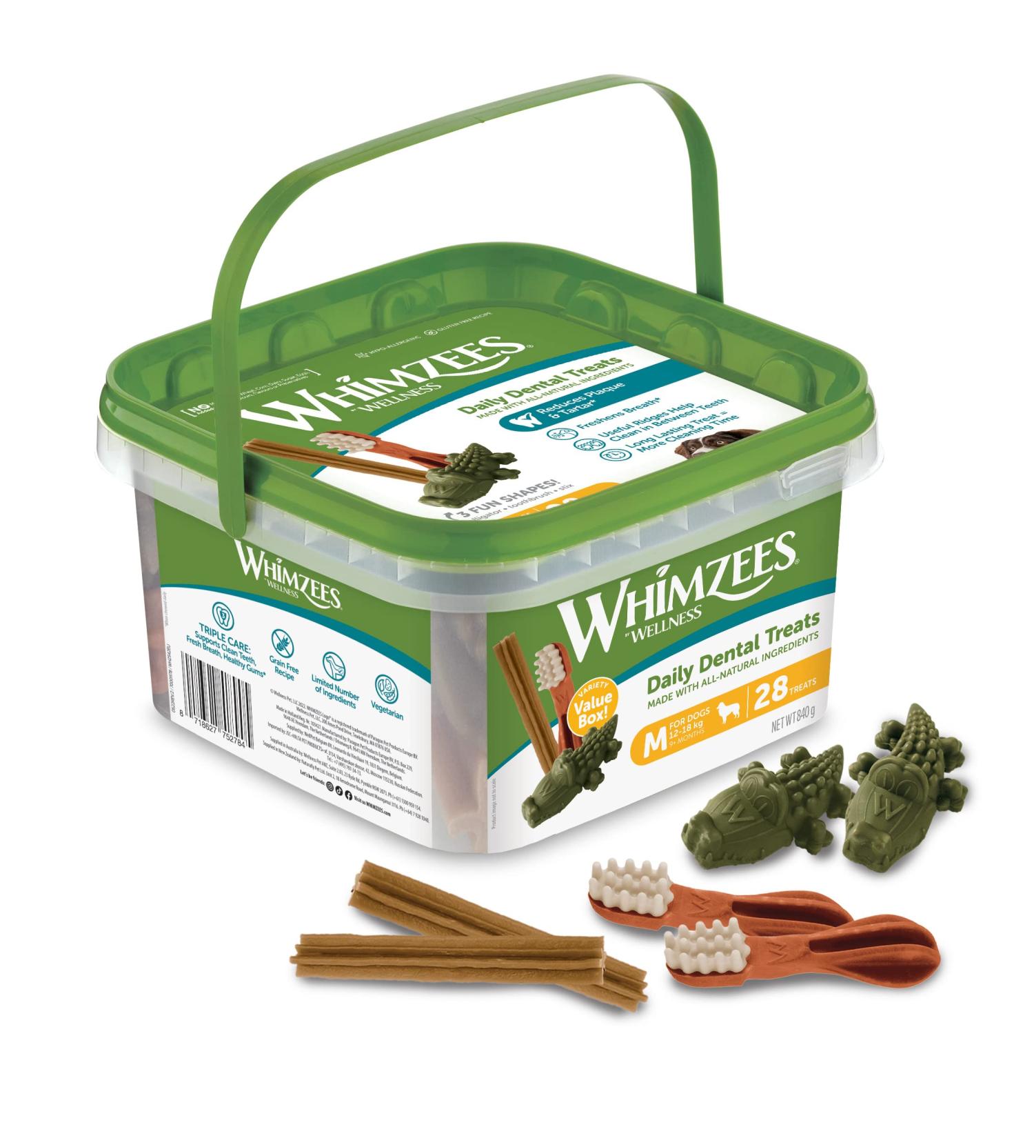 WHIMZEES Mixed Variety Box | Natural Grain-Free Dental Care Snacks for Medium Dogs | 28 Pack - International Shipping Available - Buy Online on GoSupps.com