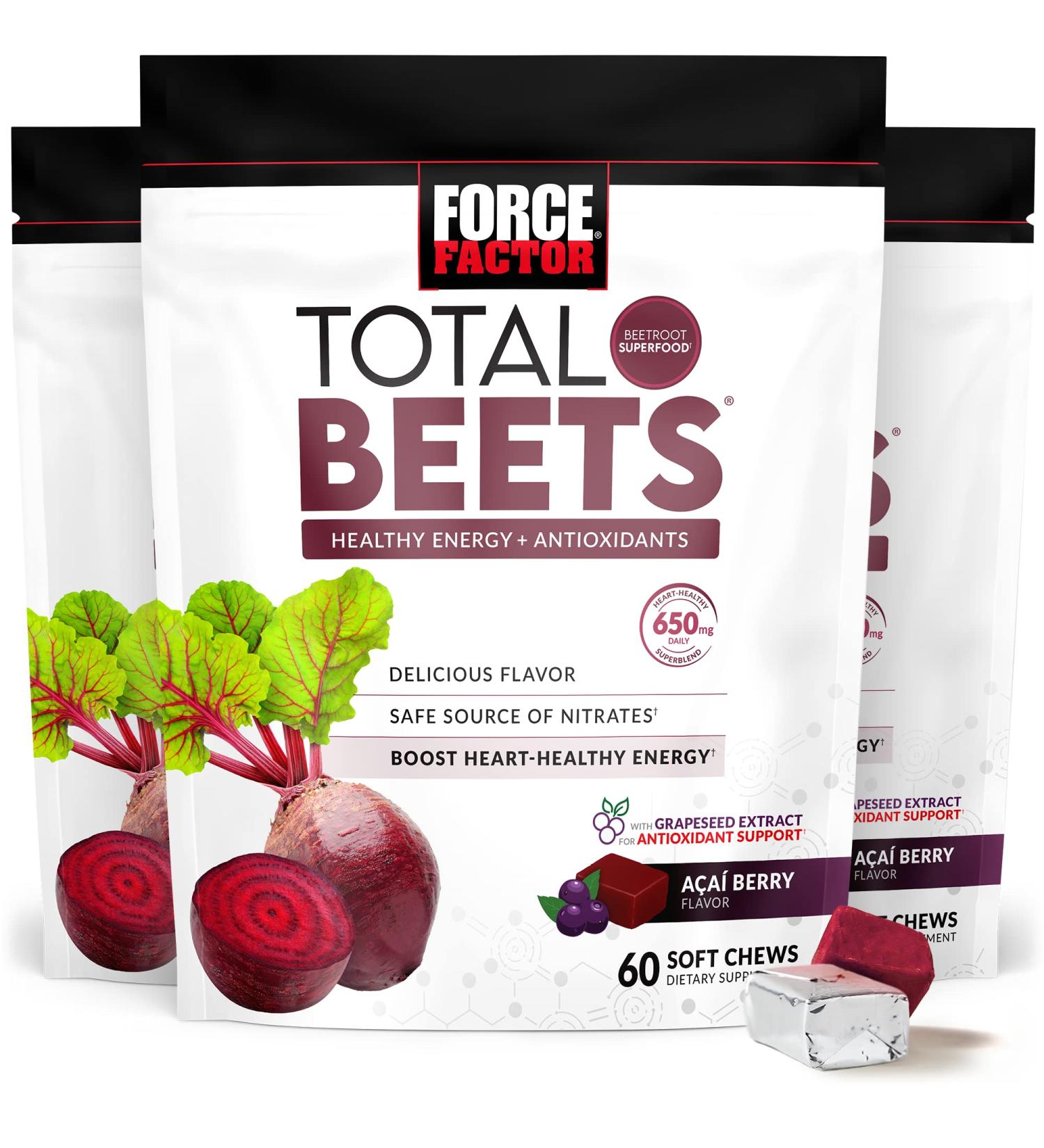 Total Beets Soft Chews - Beetroot Nitrates, L-Citrulline, Grapeseed Extract - 180 Count (3-Pack) - Heart Health & Energy Supplement - Buy Online on GoSupps.com