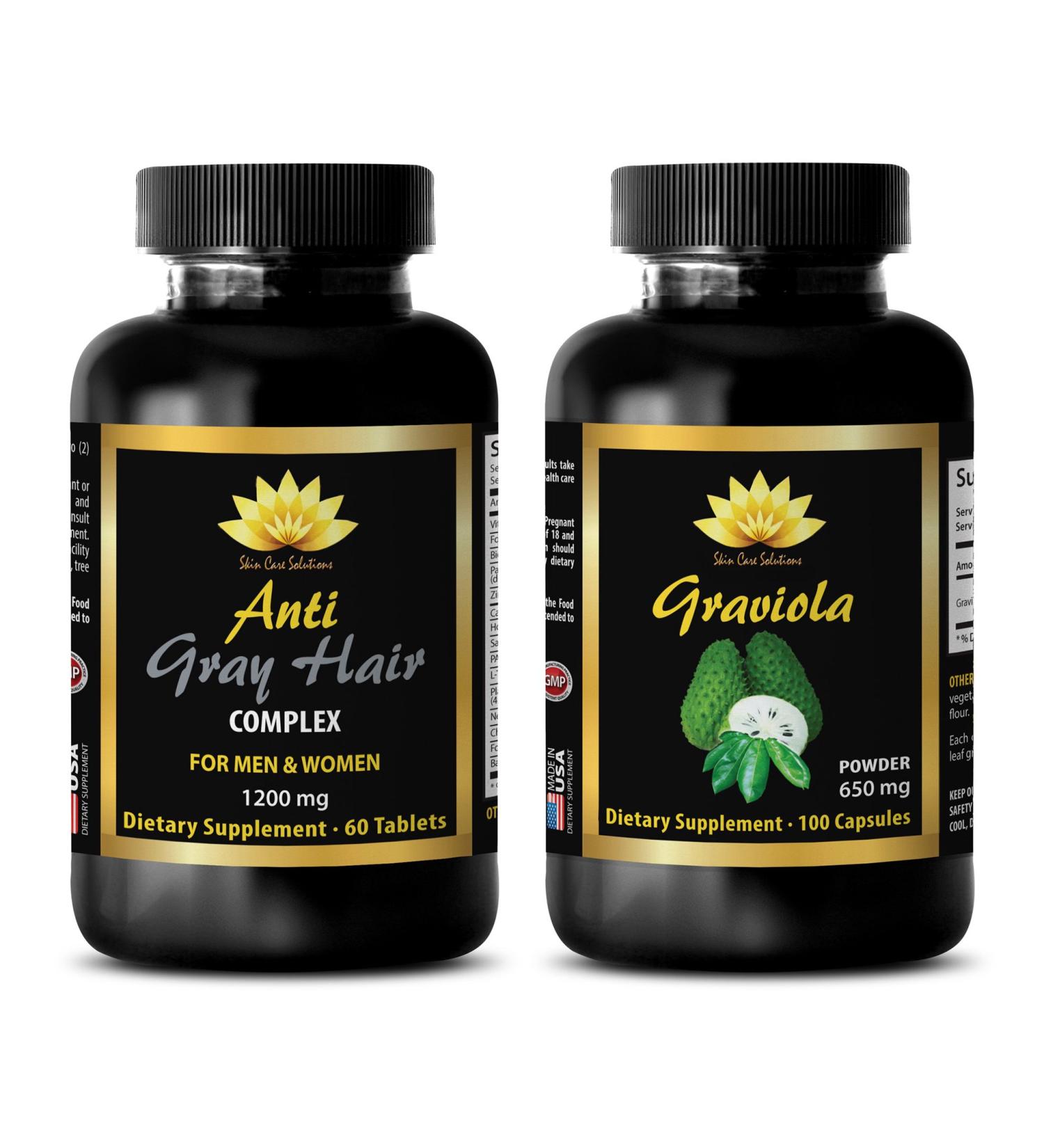 antiaging antioxidant Supplement - Anti Gray Hair - GRAVIOLA Complex - Nettle Root Powder - Combo - 2 Bottles - Buy Online on GoSupps.com