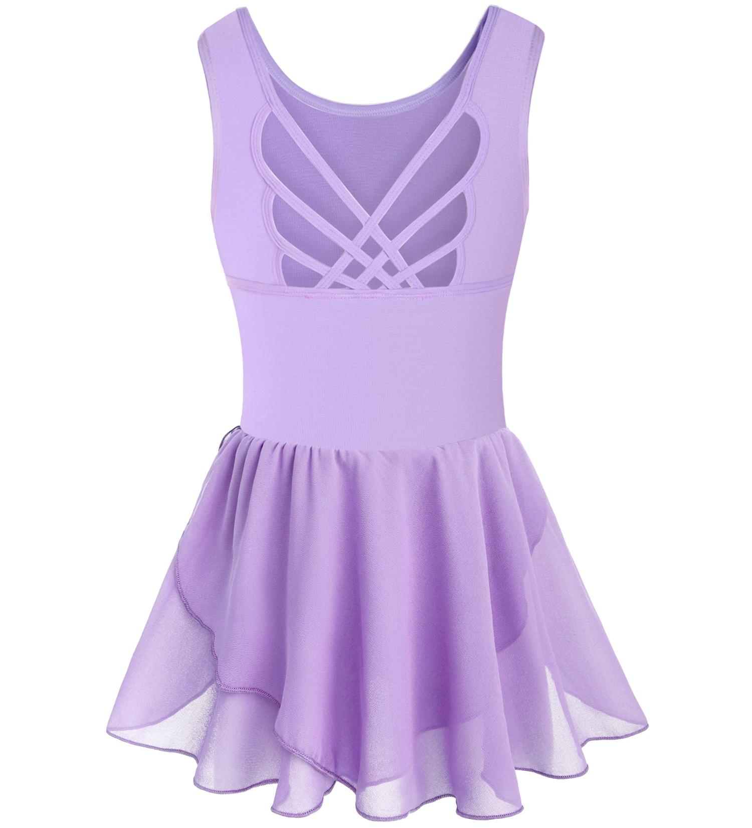 Tegmk Girls Tank Ballet Leotard with Skirt | Butterfly Hollow Back Dance Dress | Size 6-8 Years | Purple - Buy Online on GoSupps.com