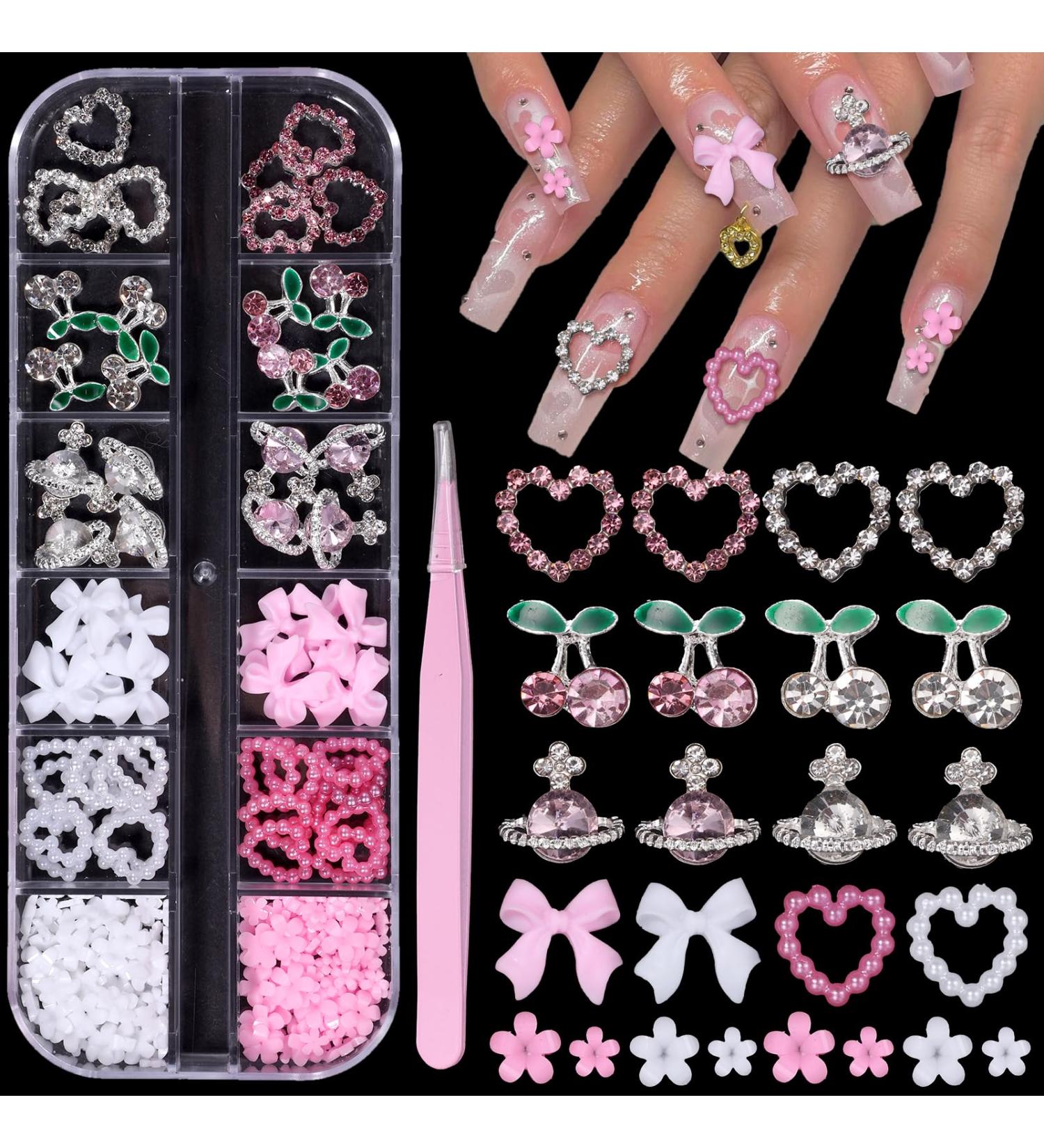 Buy Silver Nail Charms & Gems - Cute Bowknot Blossom Flowers & Alloy Rhinestones for Nail Art - DIY Craft Accessories - Buy Online on GoSupps.com