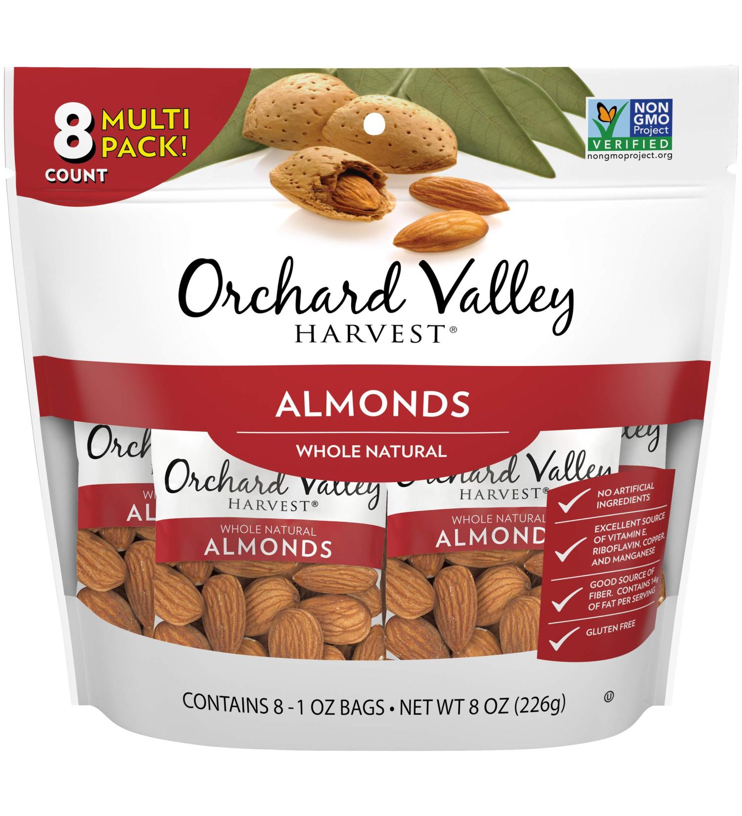 Orchard Valley Harvest Whole Natural Almonds 8-Pack | Unsalted, Gluten-Free, Non-GMO - Buy Online on GoSupps.com