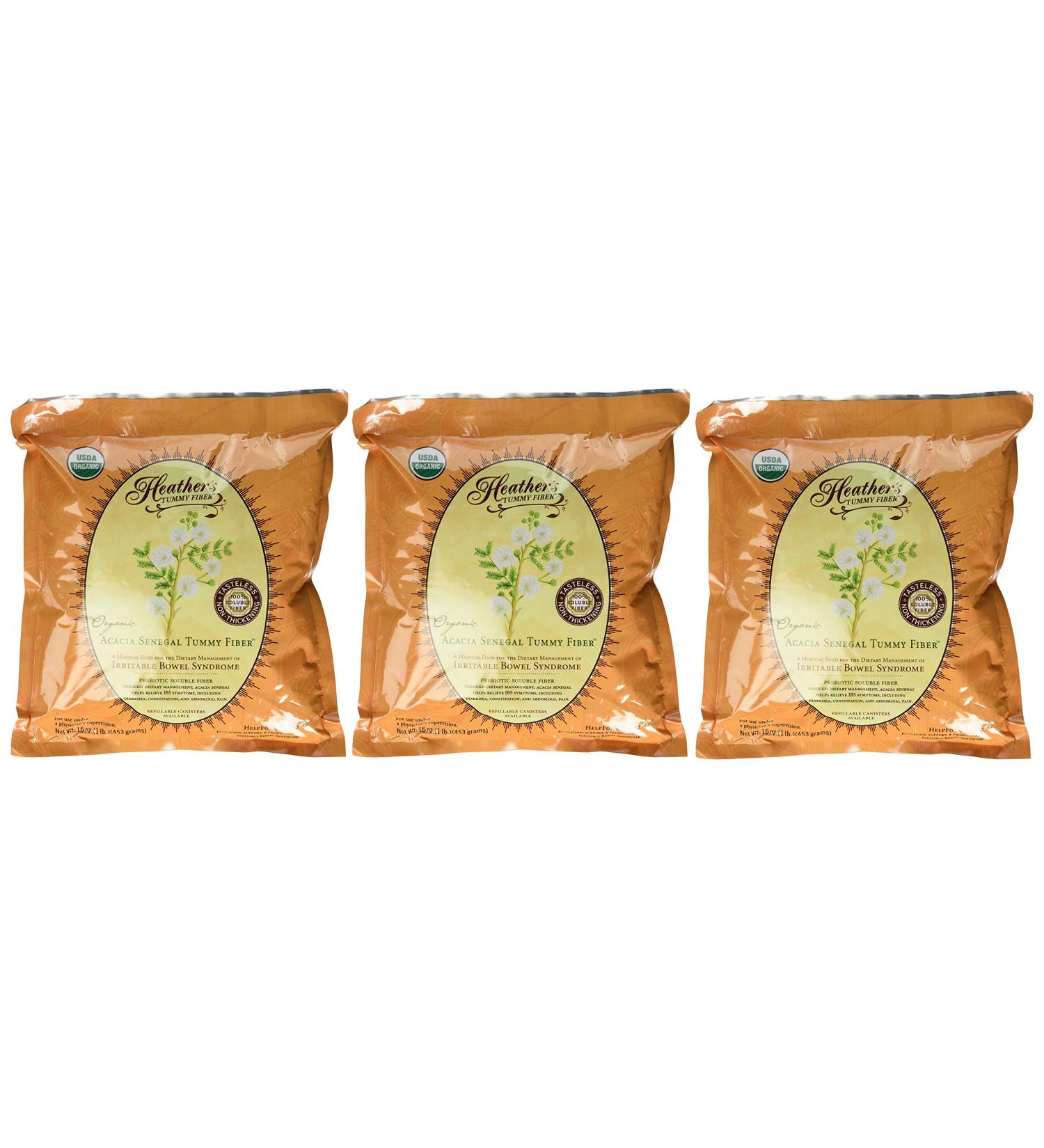 Organic Acacia Senegal Fiber Bulk Kit - 3 x 1lb. Pouches for IBS Relief by Heather's Tummy - Buy Online on GoSupps.com