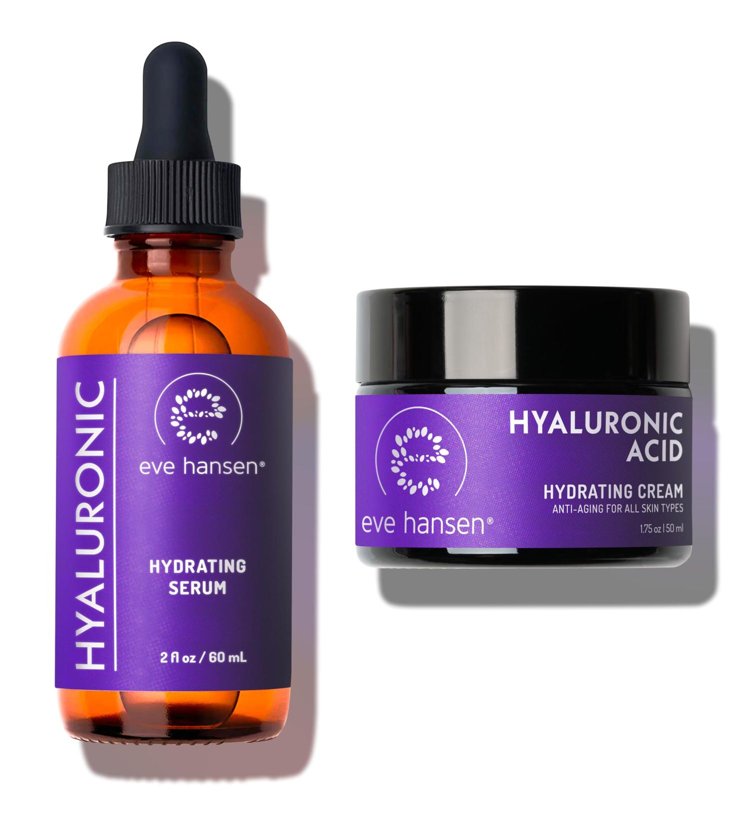 Eve Hansen Hyaluronic Acid Skincare Bundle Includes 2oz Hyaluronic Acid Serum & 1.75oz Hyaluronic Acid Cream Hydrating Anti-Aging and Moisturizing Serum & Cream for Face and Neck - Buy Online on GoSupps.com