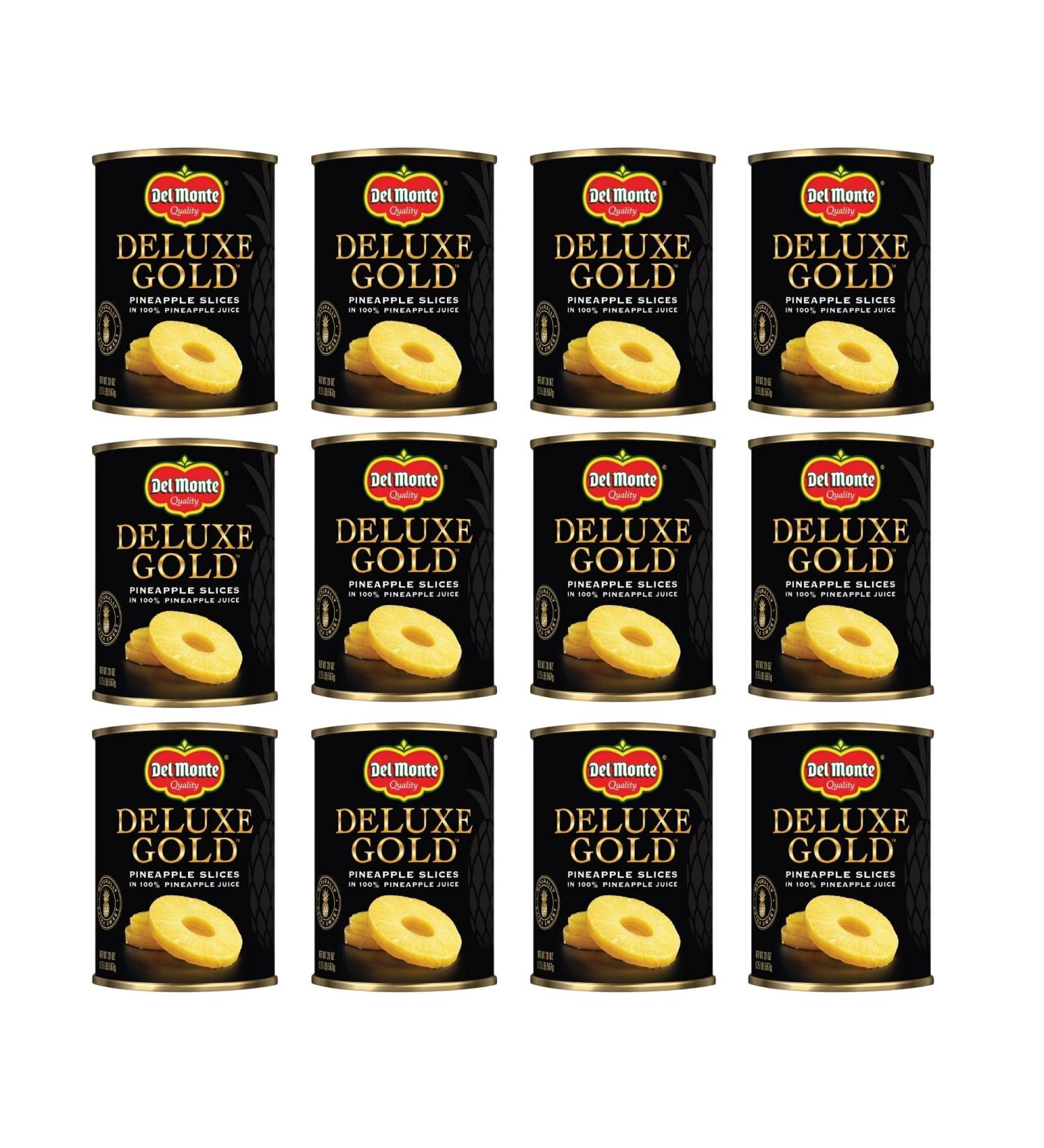 Del Monte Deluxe Gold Pineapple Slices in 100% Juice - 12 Pack 20 oz Cans - Buy Online on GoSupps.com