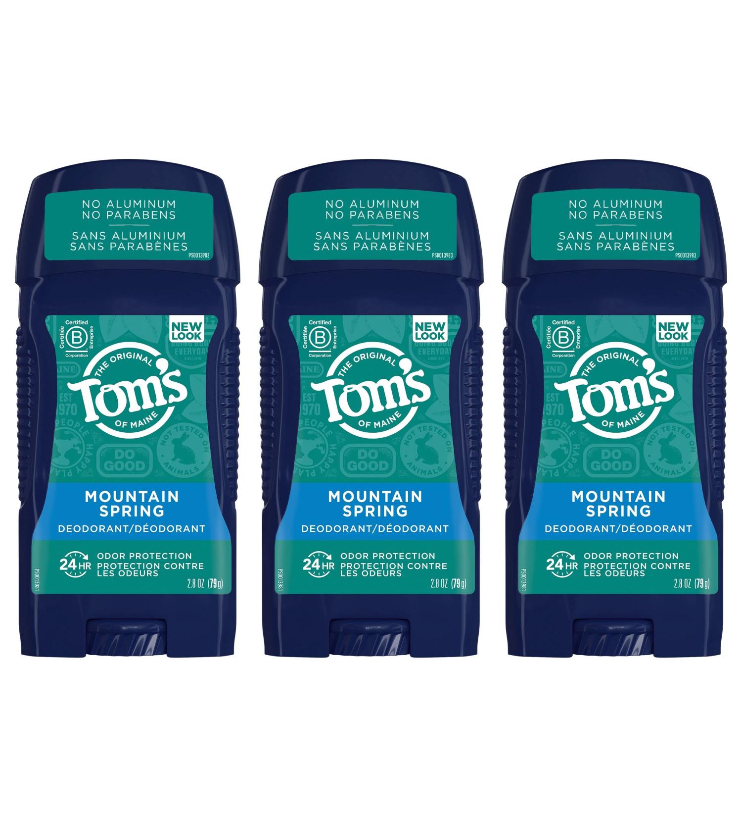Tom's of Maine Men's Natural Deodorant 3-Pack, Mountain Spring, 2.8 oz, Aluminum-Free - Buy Online on GoSupps.com