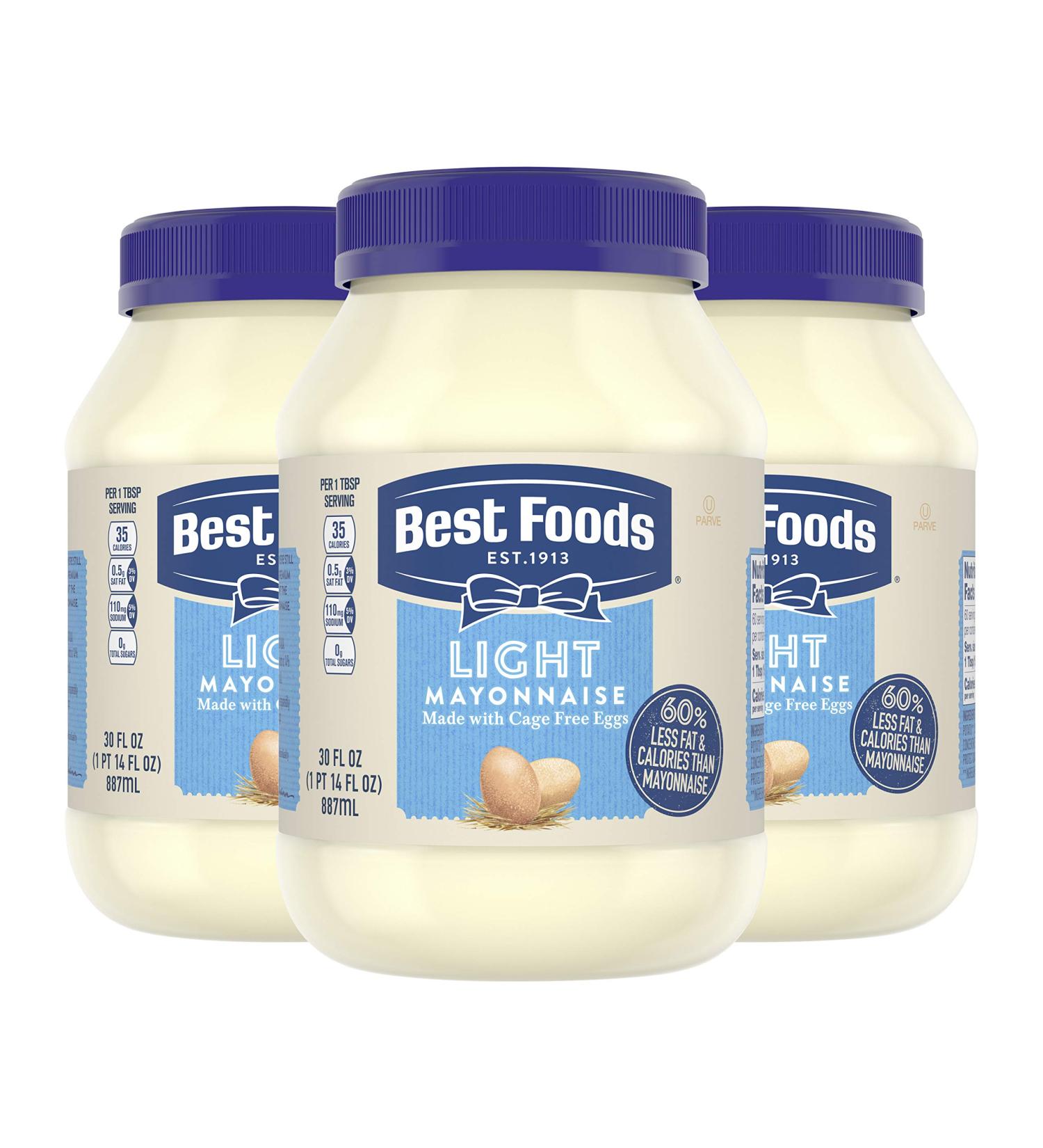 Best Foods Light Mayonnaise - 30 fl oz, Pack of 3 | Creamy Sandwich & Meal Condiment with 100% Cage-Free Eggs - Buy Online on GoSupps.com