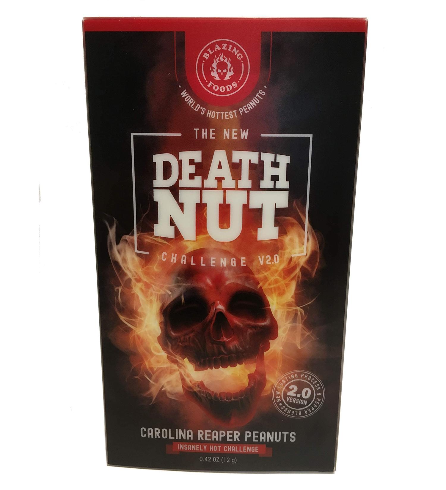 Death Nut Challenge V2.0 - Carolina Reaper Peanuts with Ghost Pepper & Moruga Scorpion - Improved Flavor & Crunch - Buy Online on GoSupps.com