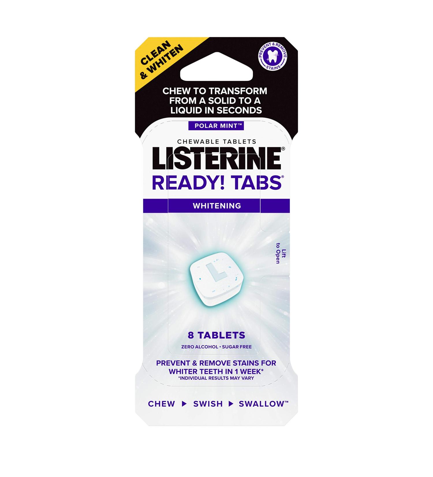 Listerine Ready! Tabs Whitening Chewable Tablets - Polar Mint Flavor - 8 ct (Sugar-Free, Gluten-Free) - Buy Online on GoSupps.com
