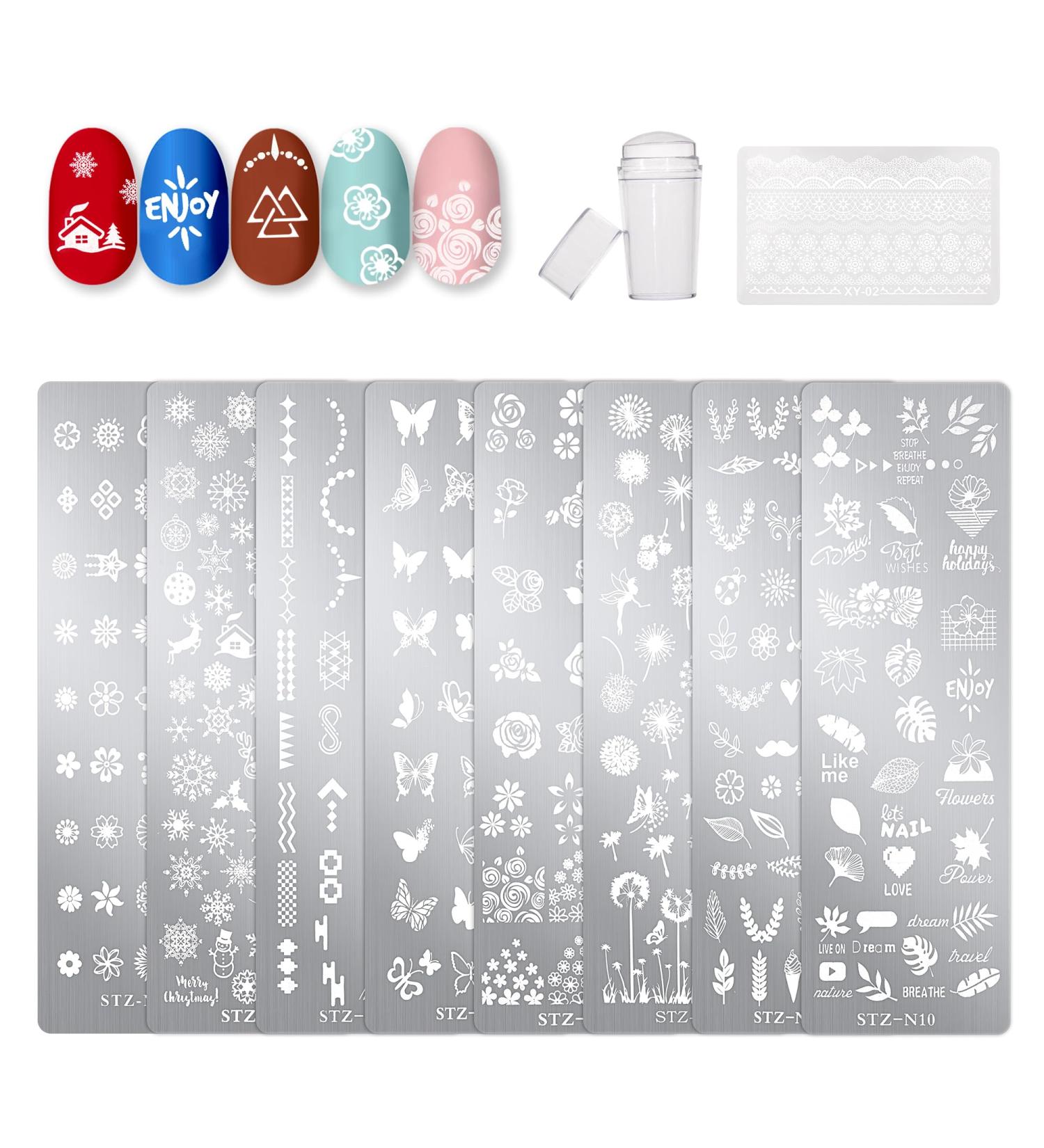 Nail Art Stamping Templates 8pcs Nail Stamping Templates with Nail Stamper and Scraper for DIY Nail Art Decoration Nail Salon Design - Buy Online on GoSupps.com