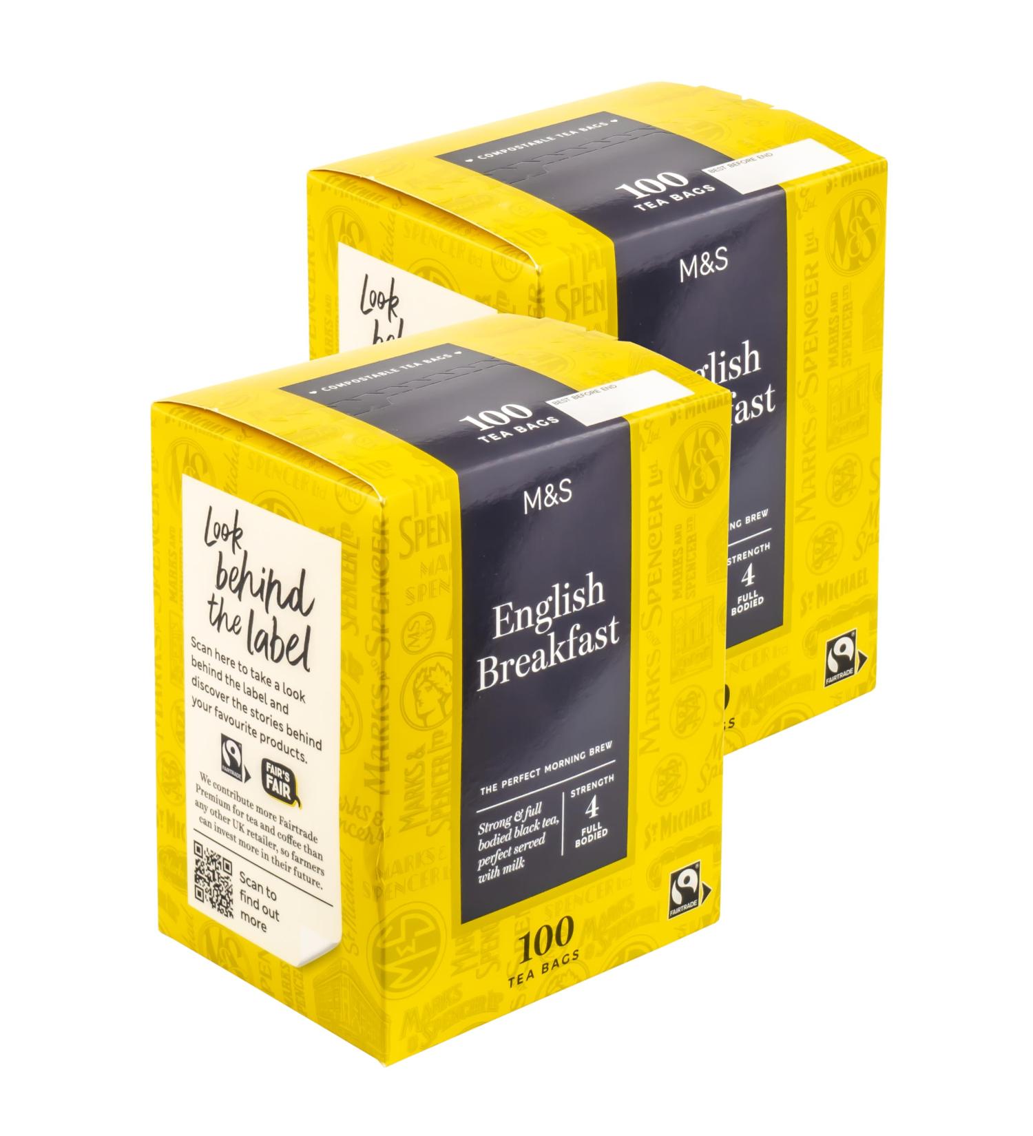 M&S Marks & Spencer English Breakfast Teabags Full Bodied Morning Brew Strength 4 - Set of 200 Bags