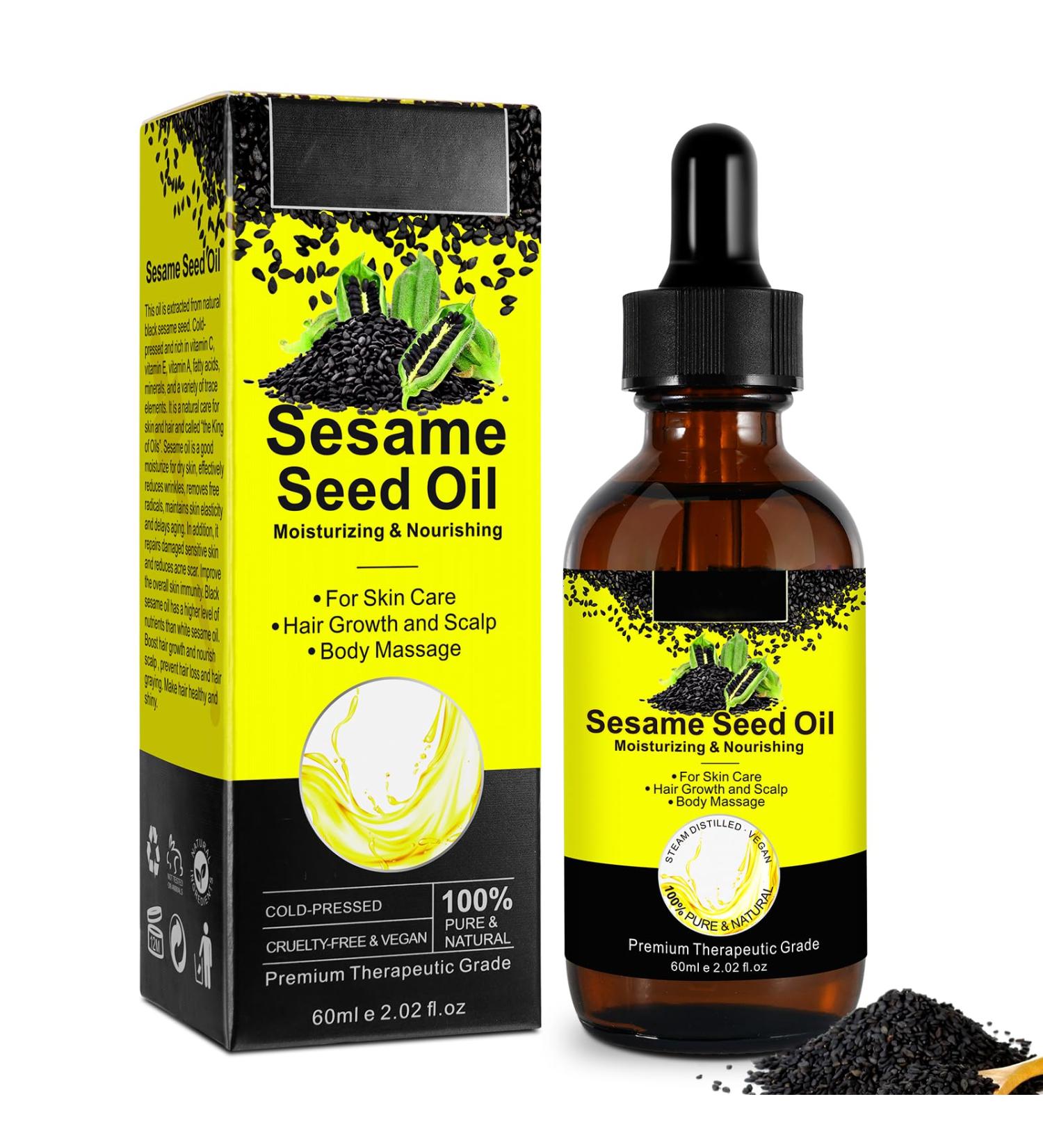 AIQIUSHA Organic Black Sesame Oil - 100% Pure Cold Pressed for Body Hair & Skin | Unrefined 60ML | Anti-Aging & Essential Oil - Buy Online on GoSupps.com