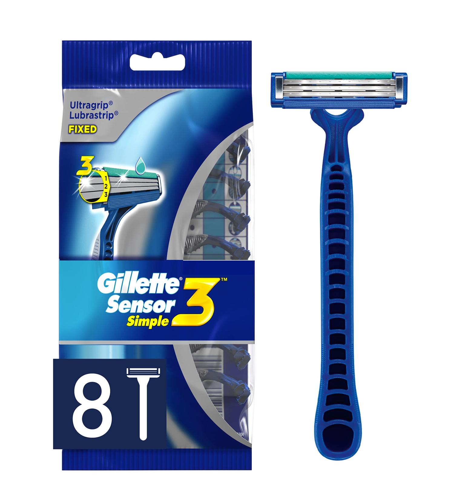 Gillette Sensor3 Simple Men's Disposable Razors - 8 Count Pack - Buy Online on GoSupps.com