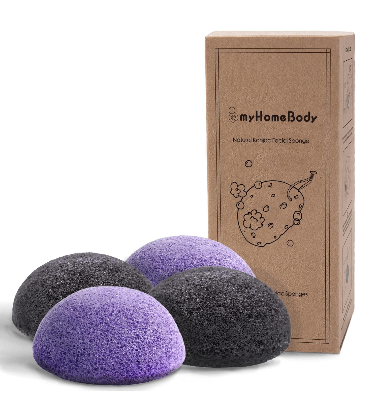 Natural Konjac Facial Sponges Set - Gentle Cleansing & Exfoliation - 2 Violet Lavender & 2 Charcoal Grey - Buy Online on GoSupps.com