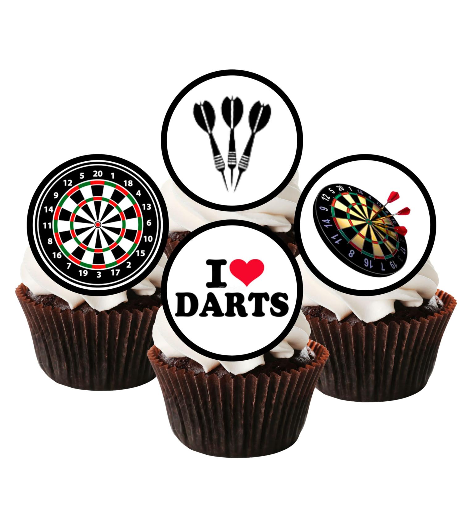 24 PRECUT Darts Cupcake Toppers Dart Theme Cake Decorations Edible Darts Birthday Decorations Dart Board Cake Topper Dartboard Cake Topper Darts Party Decorations - Buy Online on GoSupps.com
